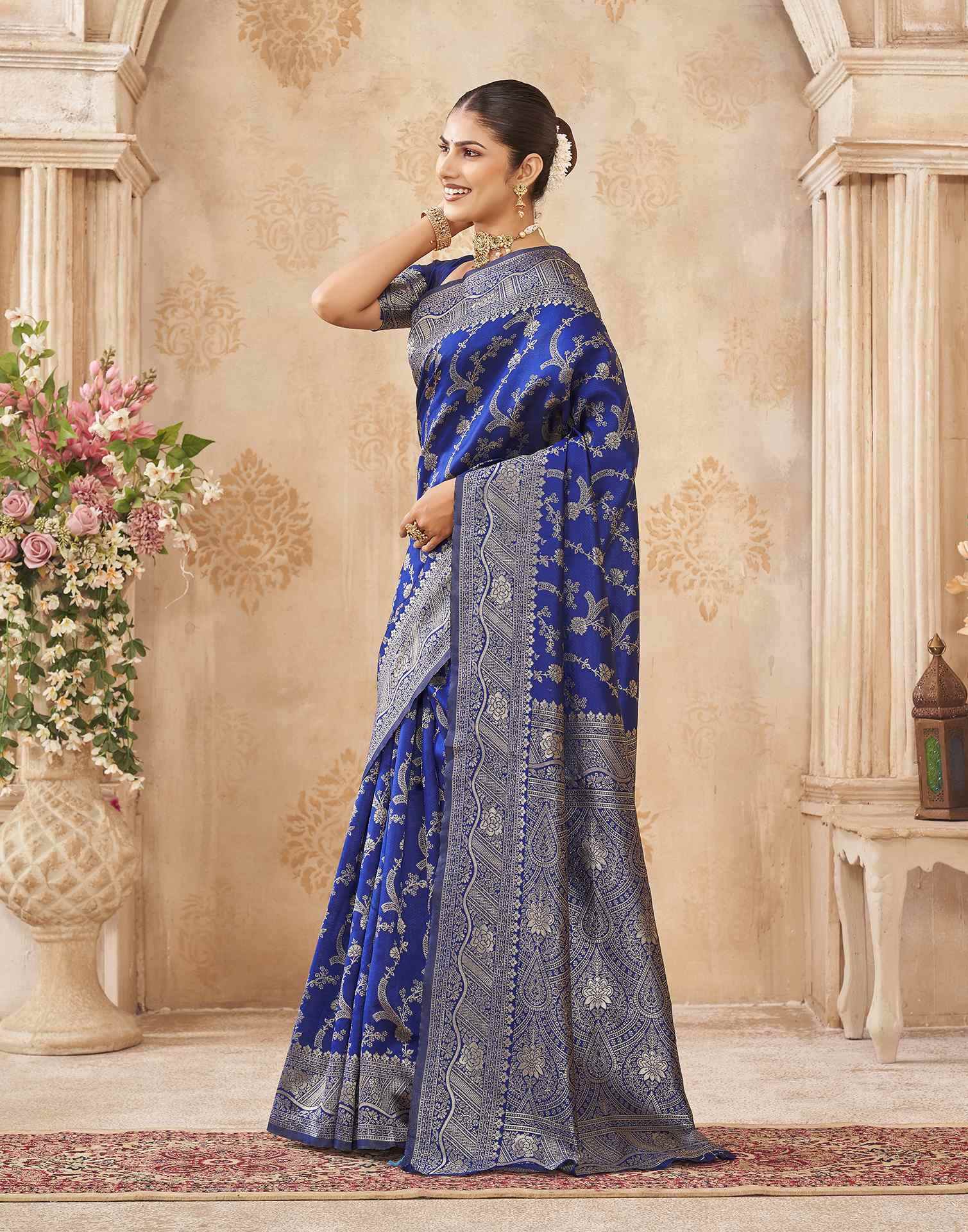 Royal Blue Silk Woven Banarasi Saree