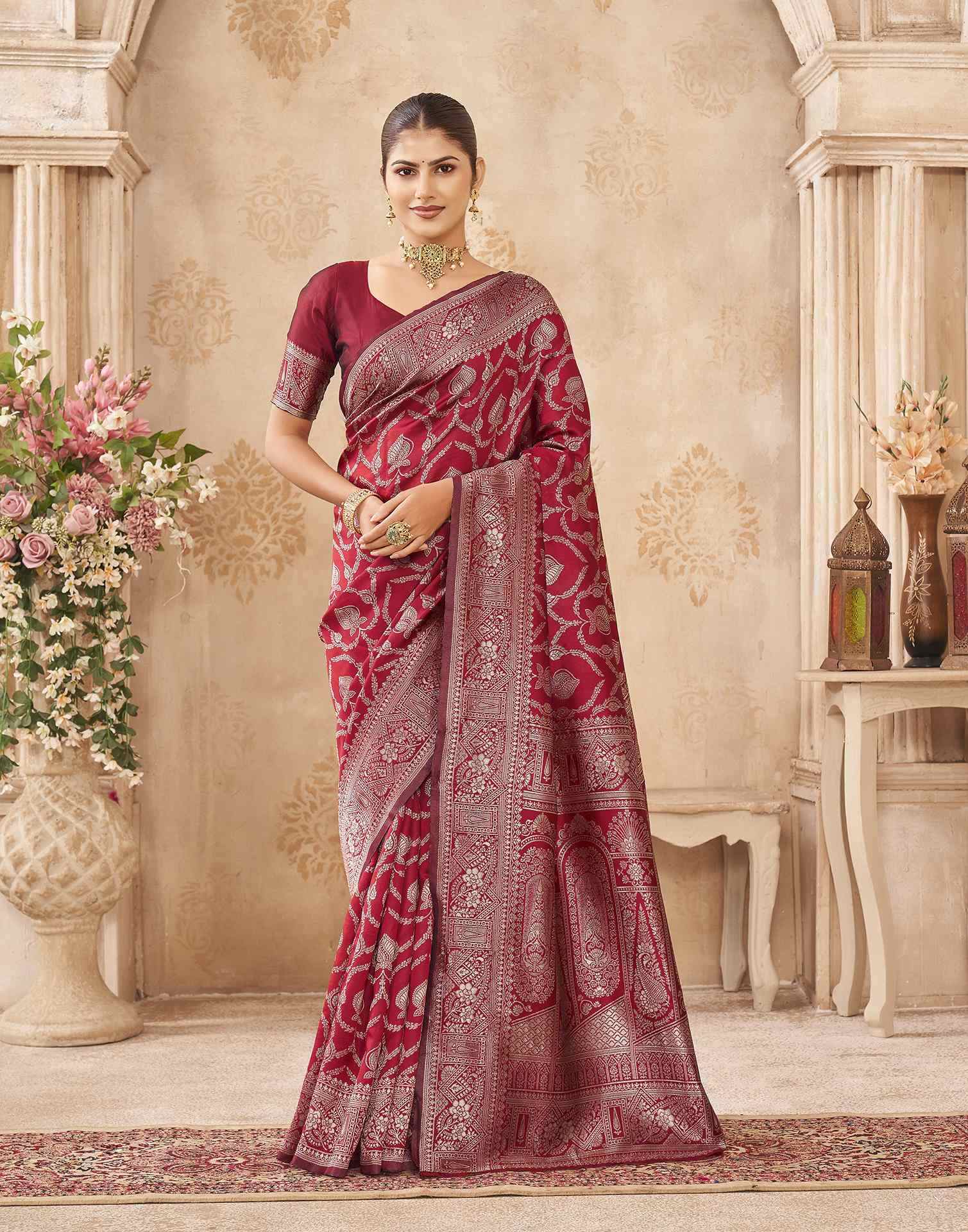 Red Silk Woven Banarasi Saree