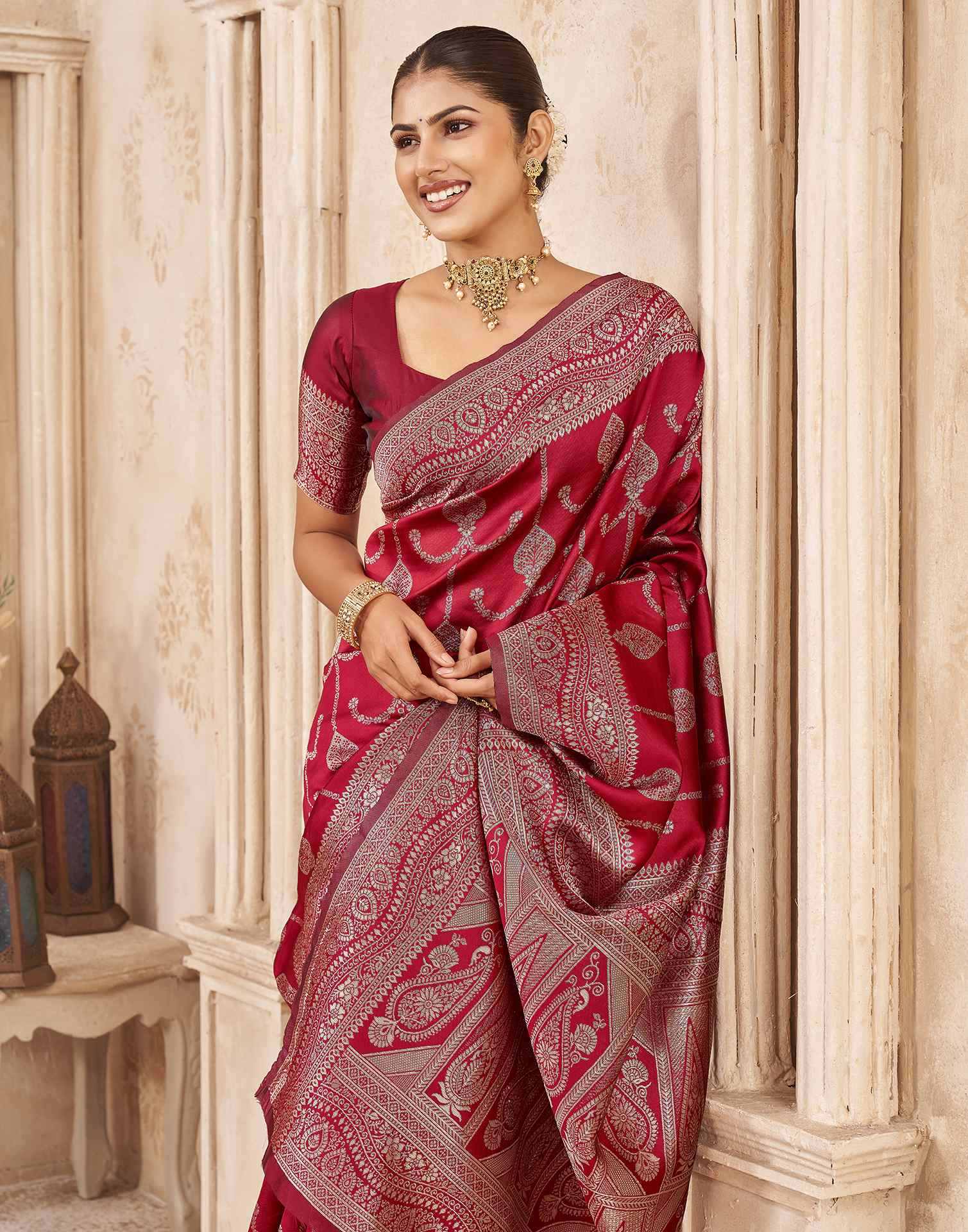 Red Silk Woven Banarasi Saree