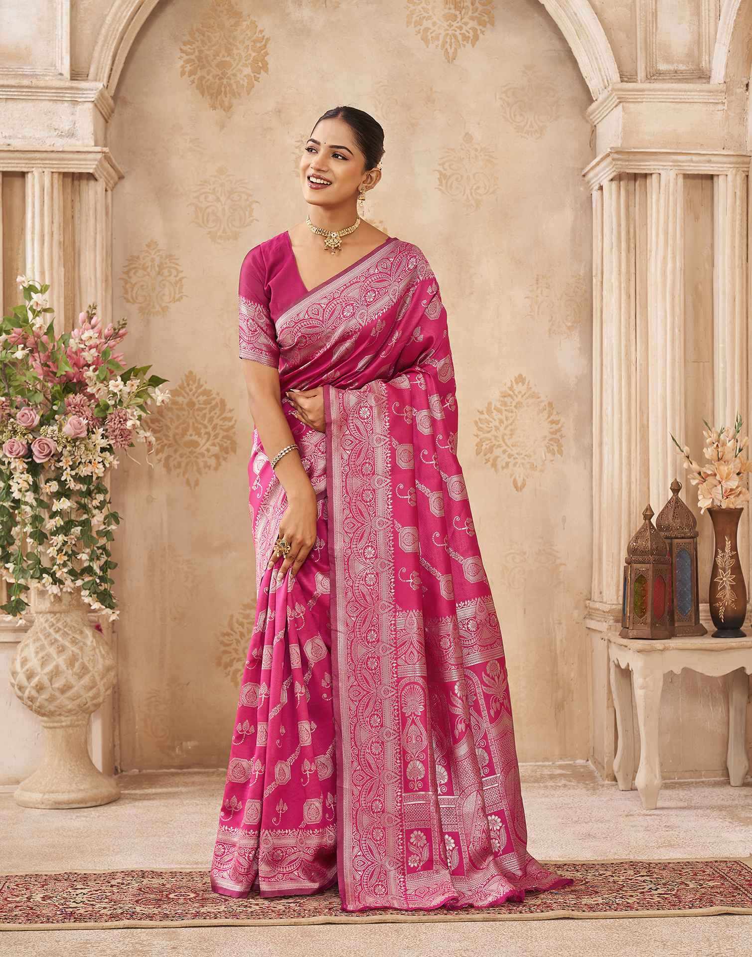 Pink Silk Woven Banarasi Saree