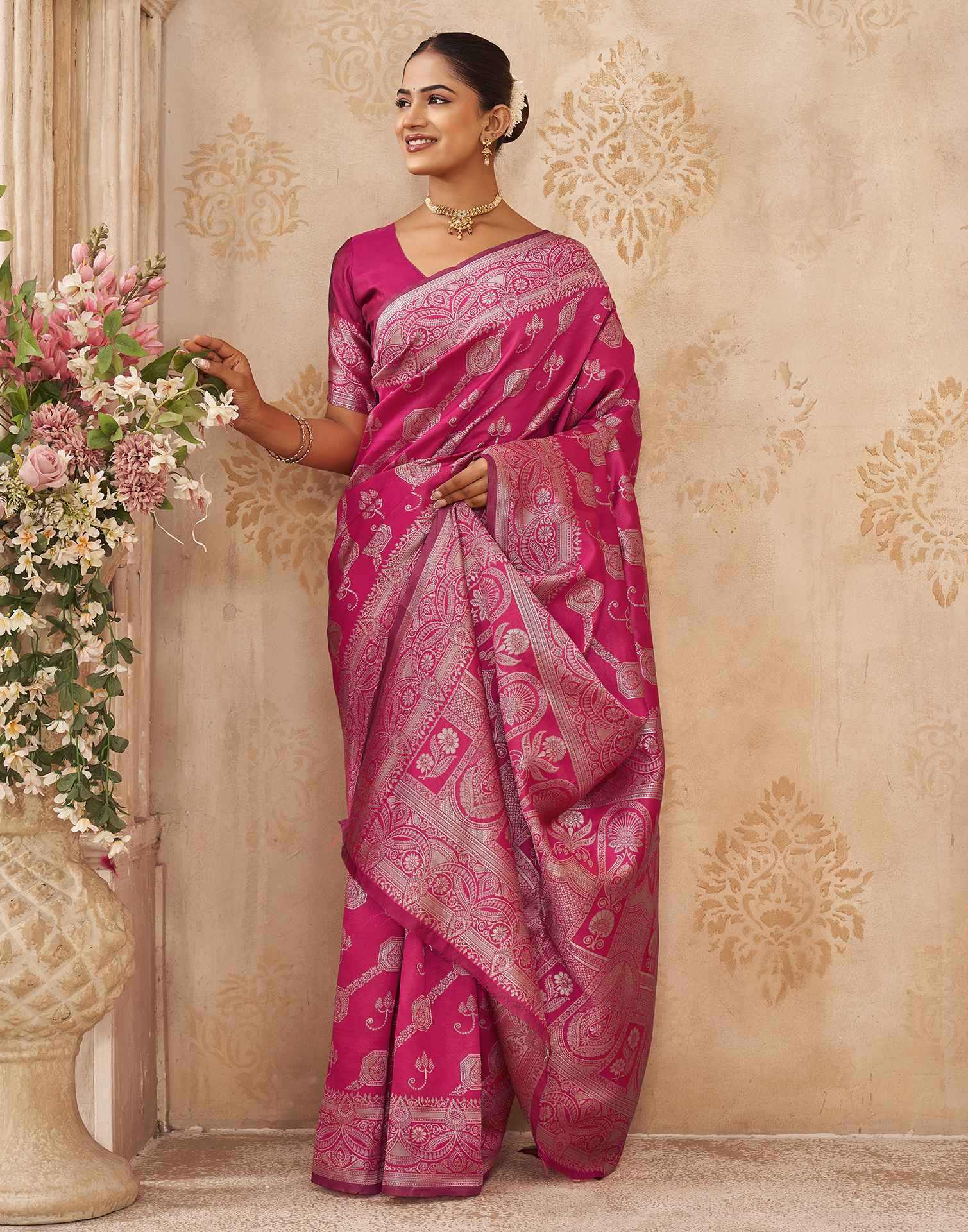 Pink Silk Woven Banarasi Saree
