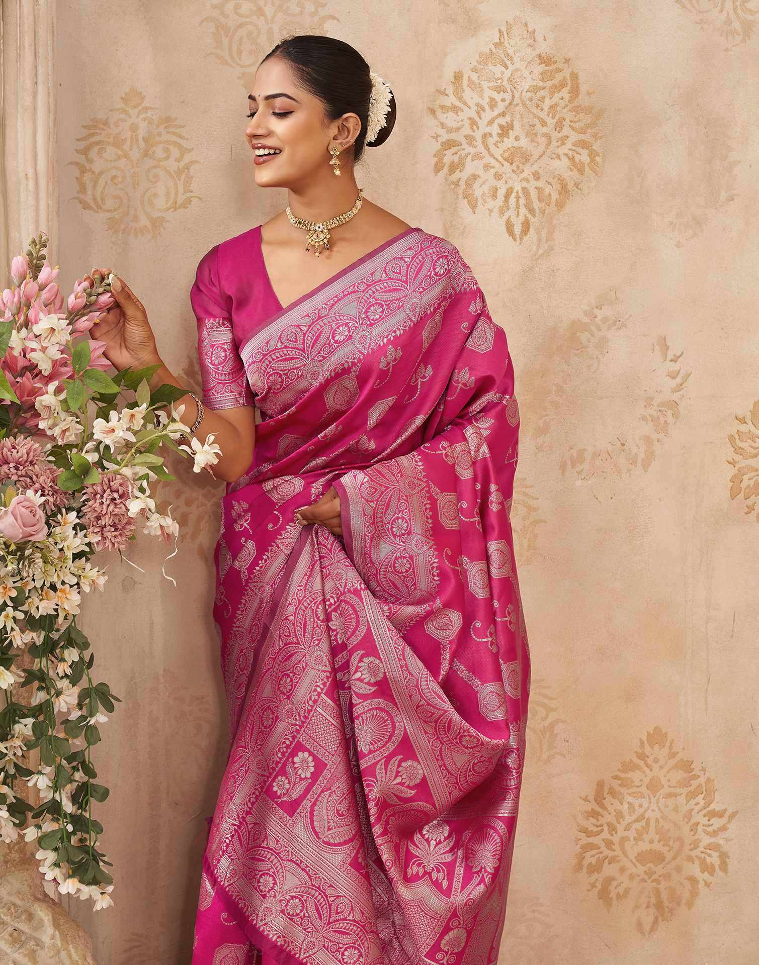 Pink Silk Woven Banarasi Saree