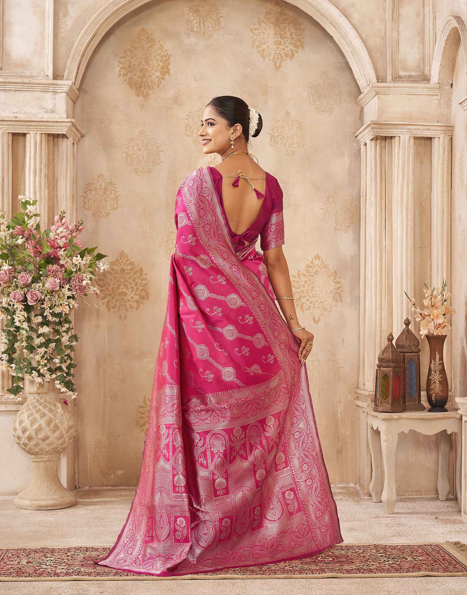 Pink Silk Woven Banarasi Saree