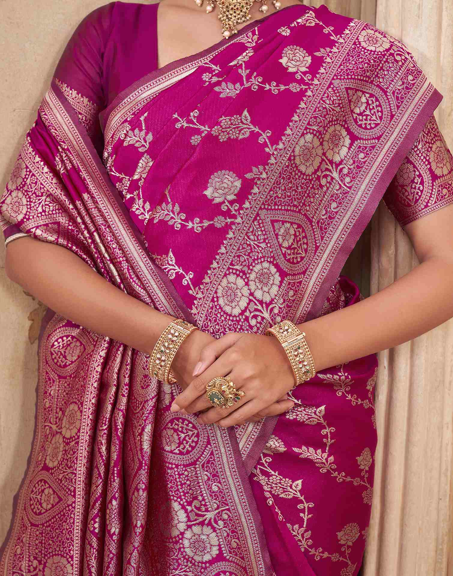 Magenta Silk Woven Banarasi Saree