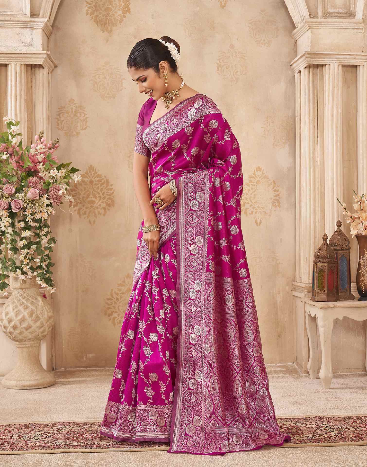 Magenta Silk Woven Banarasi Saree