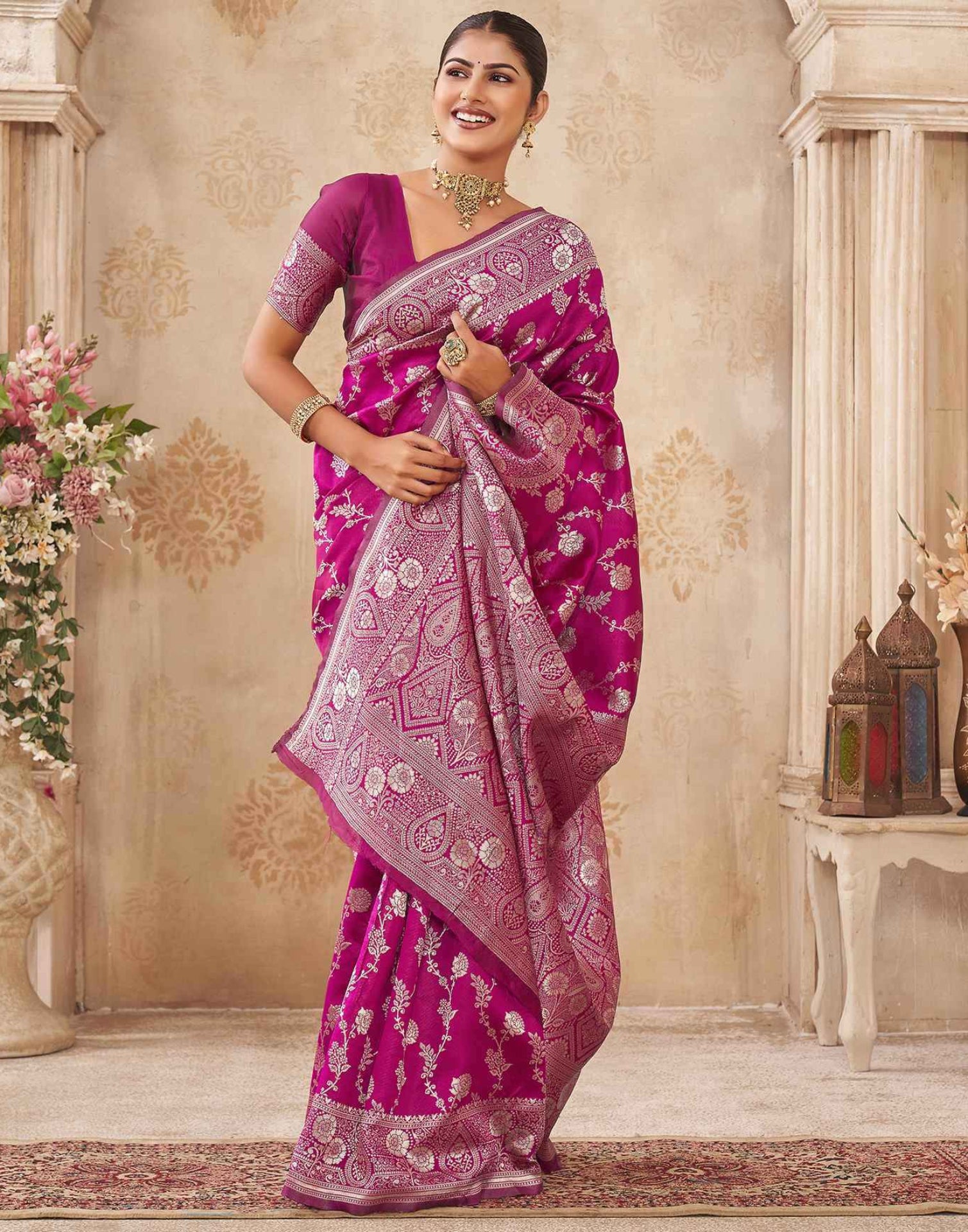Magenta Silk Woven Banarasi Saree
