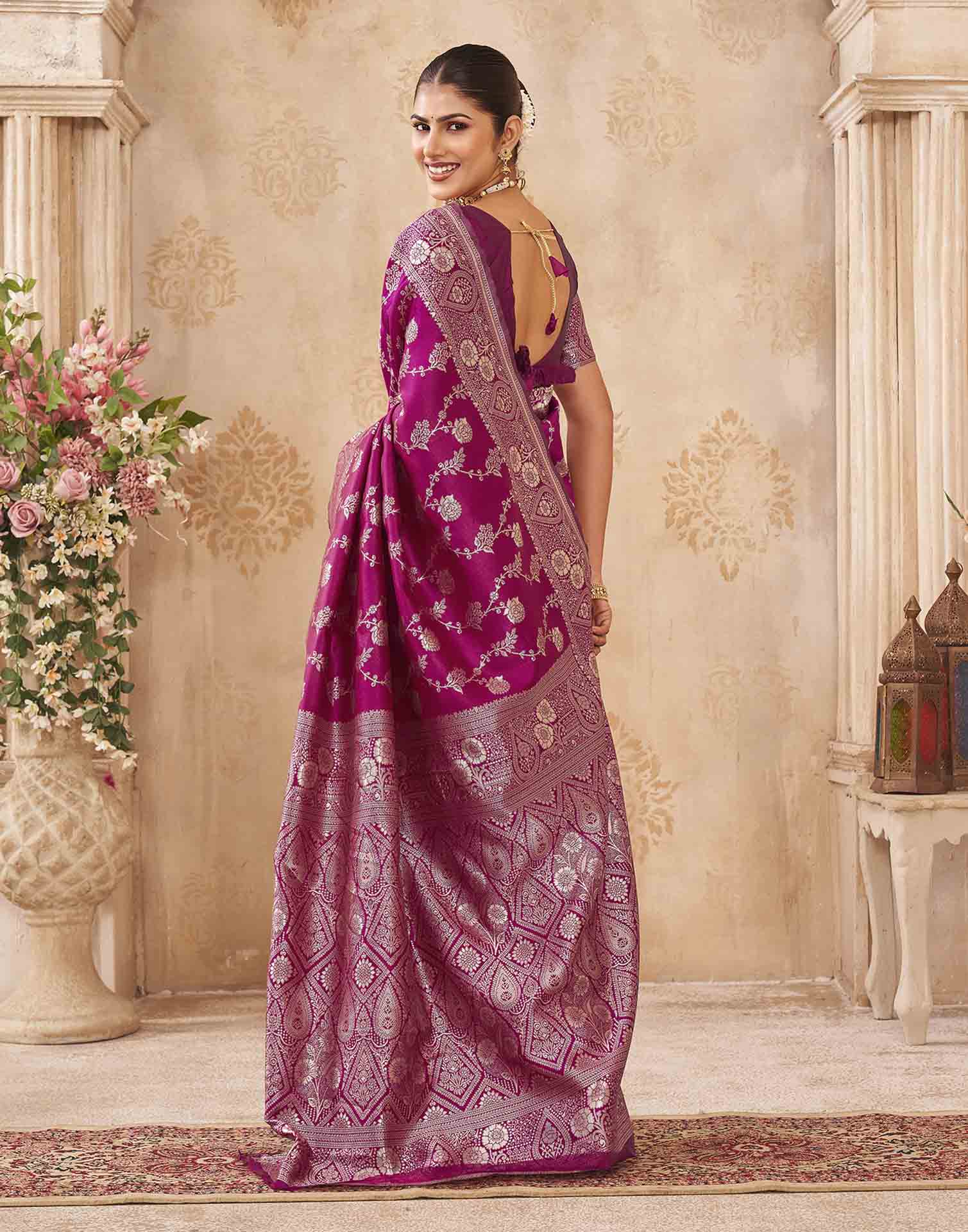 Magenta Silk Woven Banarasi Saree
