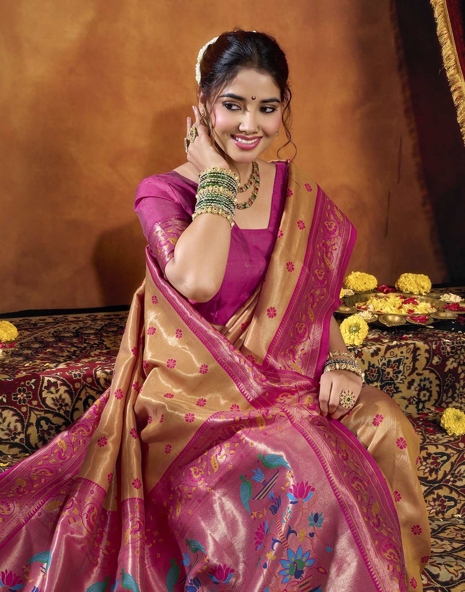 Orange Silk Woven Paithani Saree