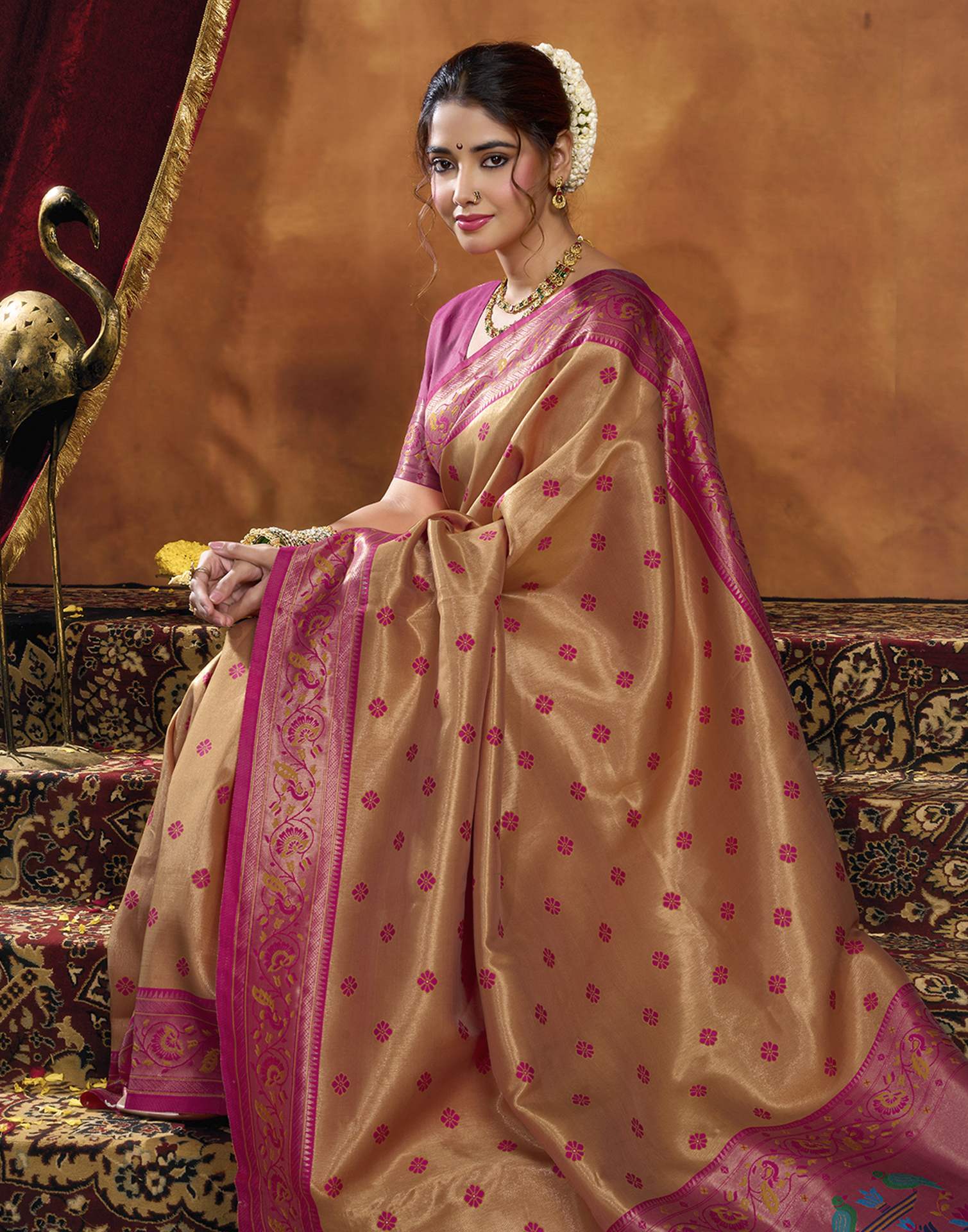 Orange Silk Woven Paithani Saree