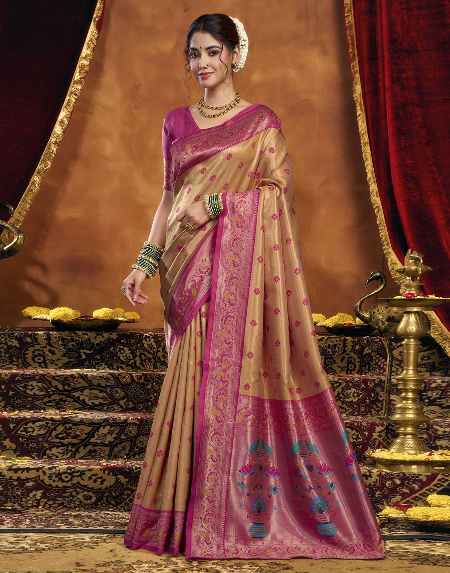 Orange Silk Woven Paithani Saree