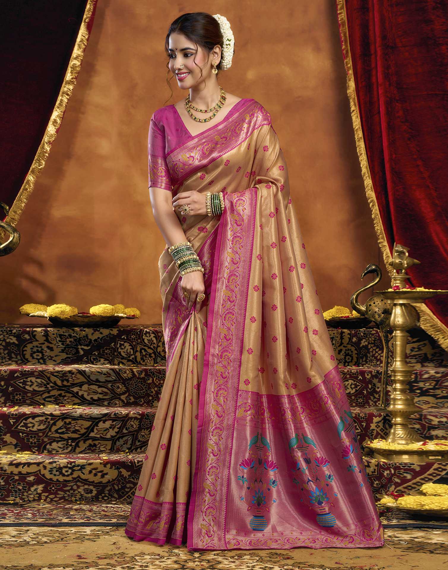 Orange Silk Woven Paithani Saree