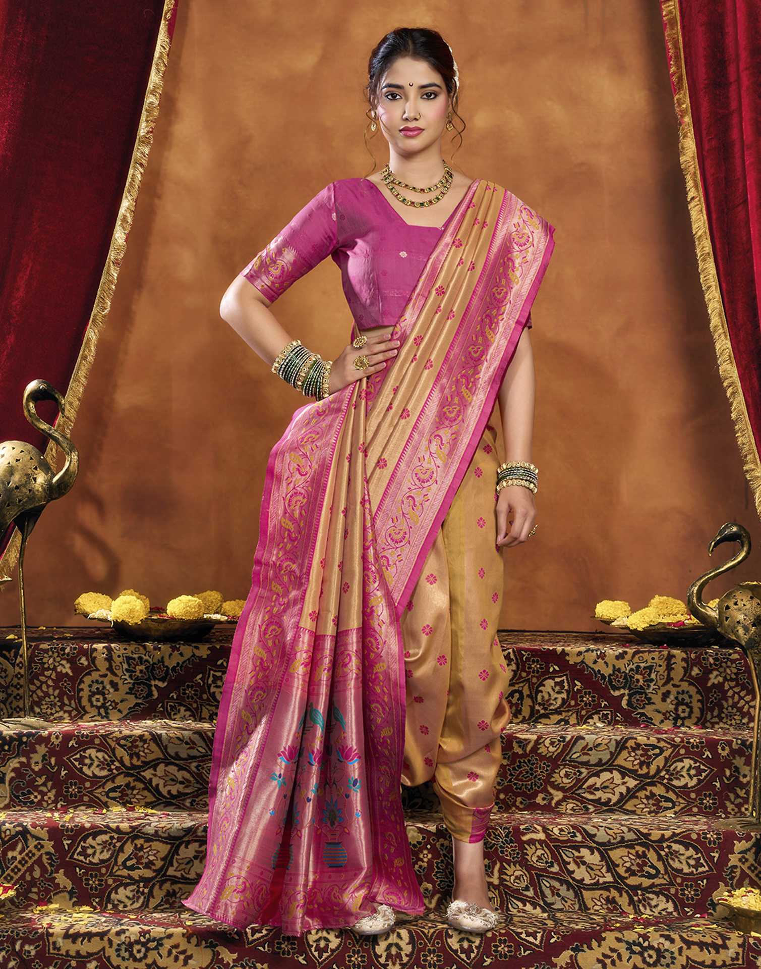 Orange Silk Woven Paithani Saree