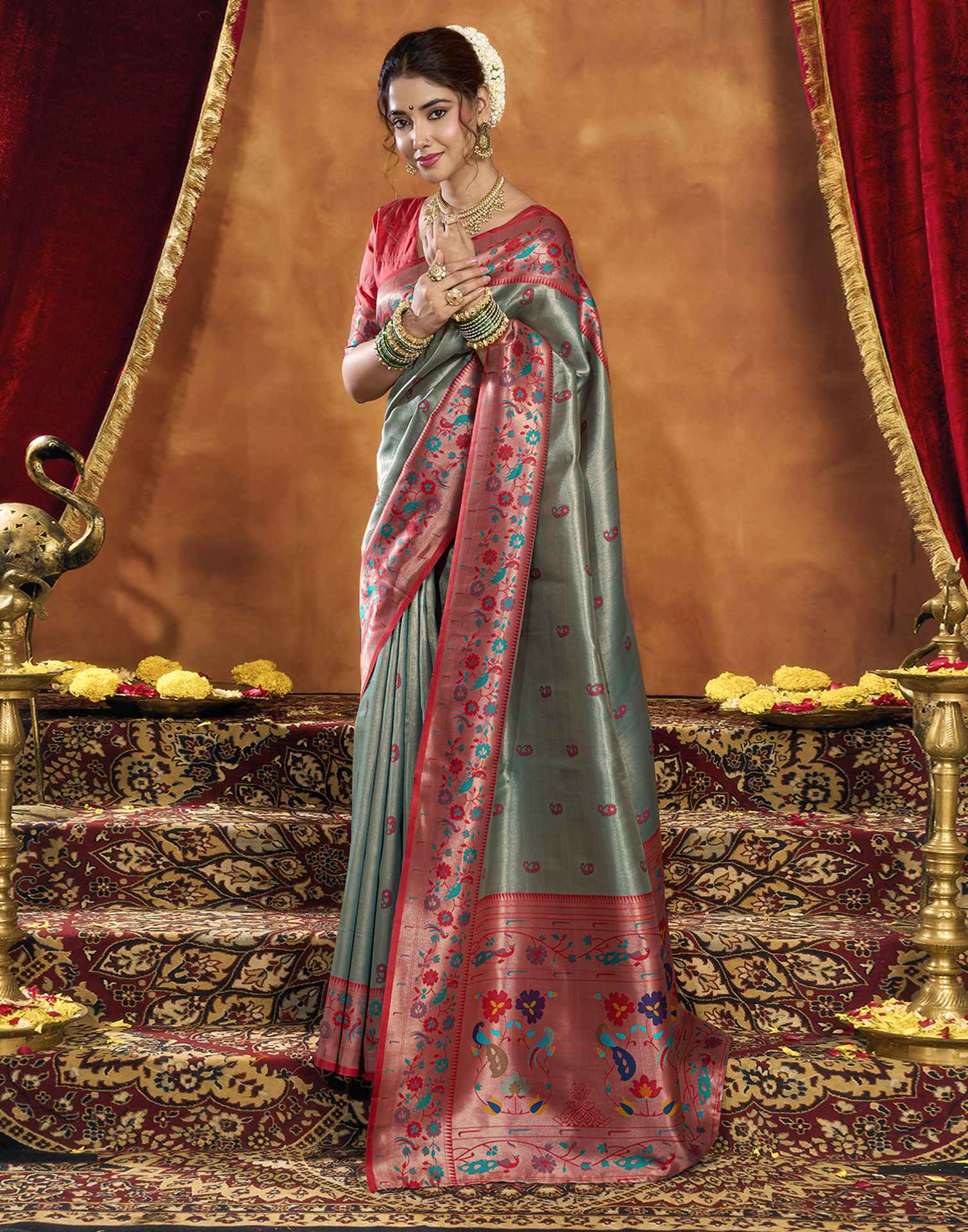 Grey Silk Woven Paithani Saree