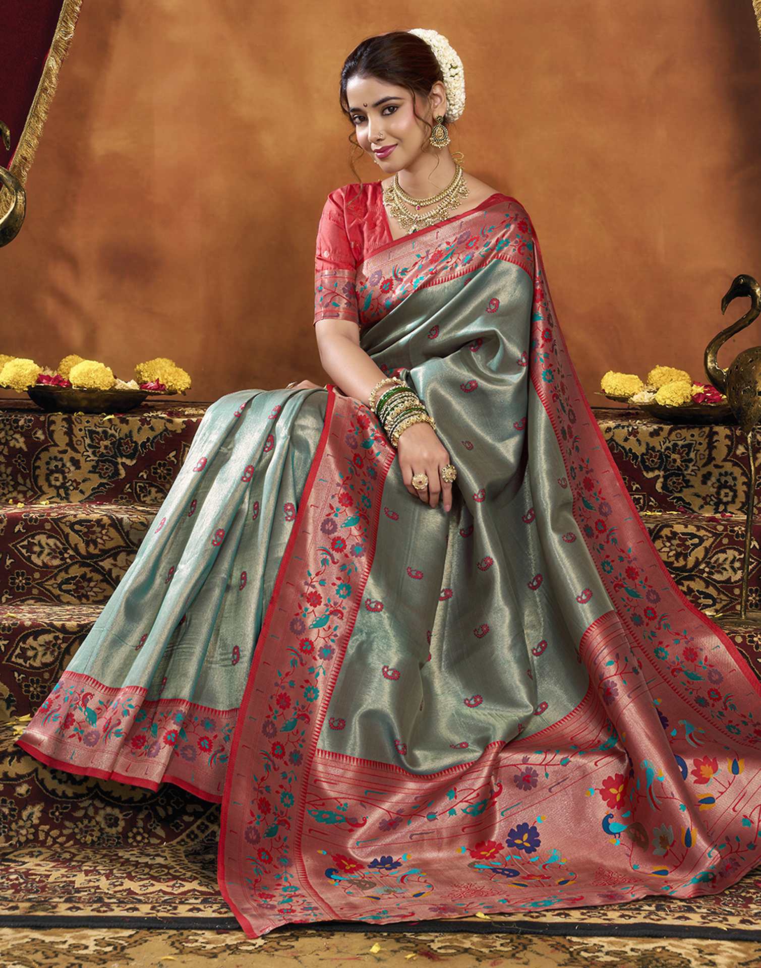 Grey Silk Woven Paithani Saree