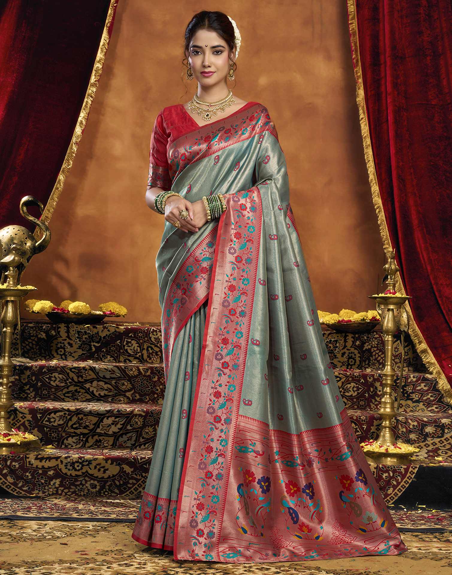 Grey Silk Woven Paithani Saree