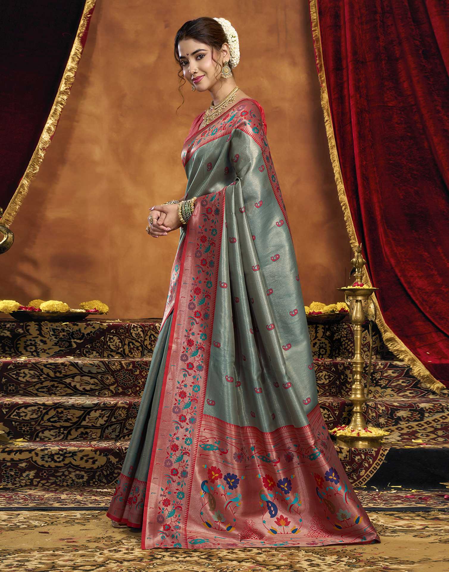 Grey Silk Woven Paithani Saree