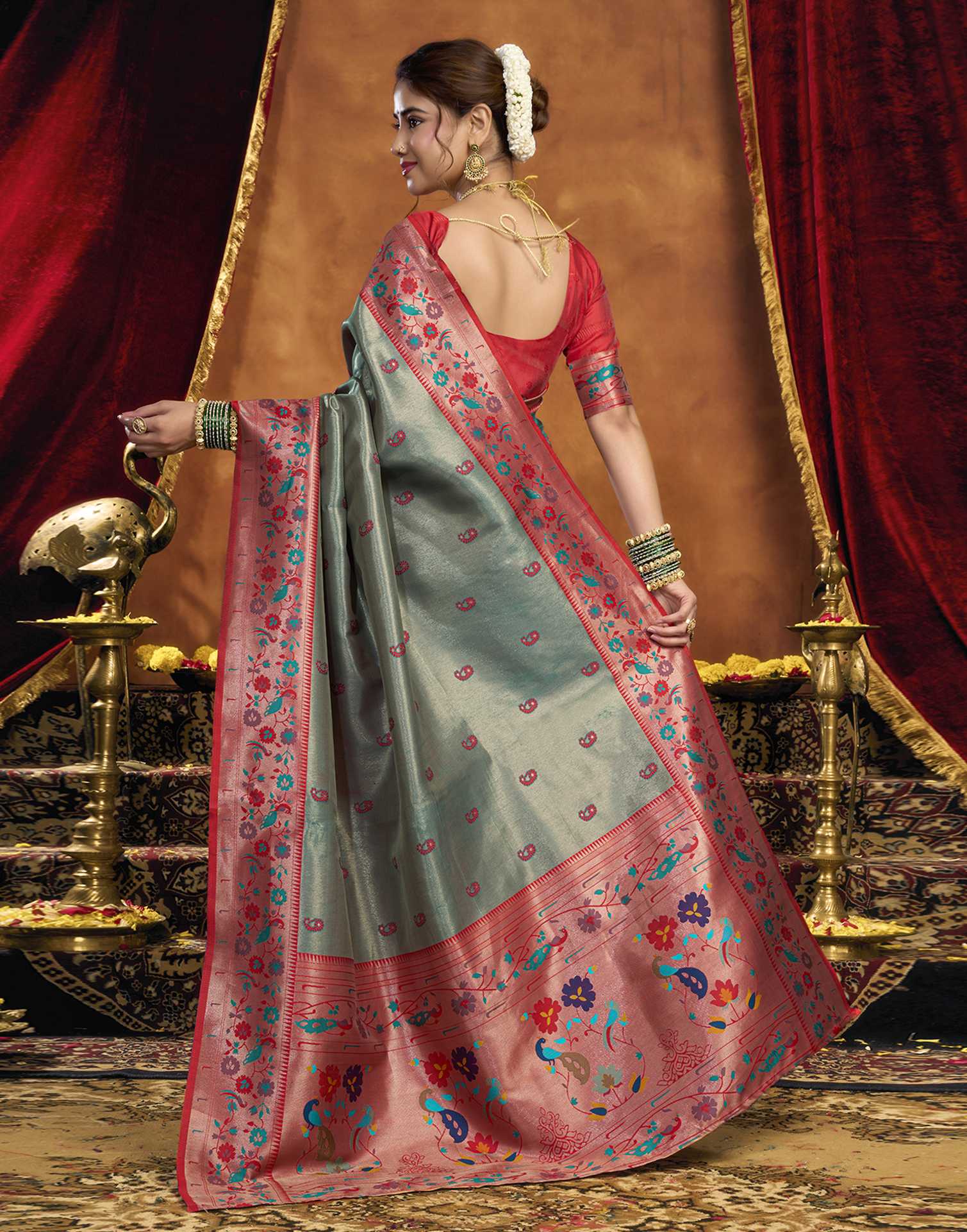Grey Silk Woven Paithani Saree