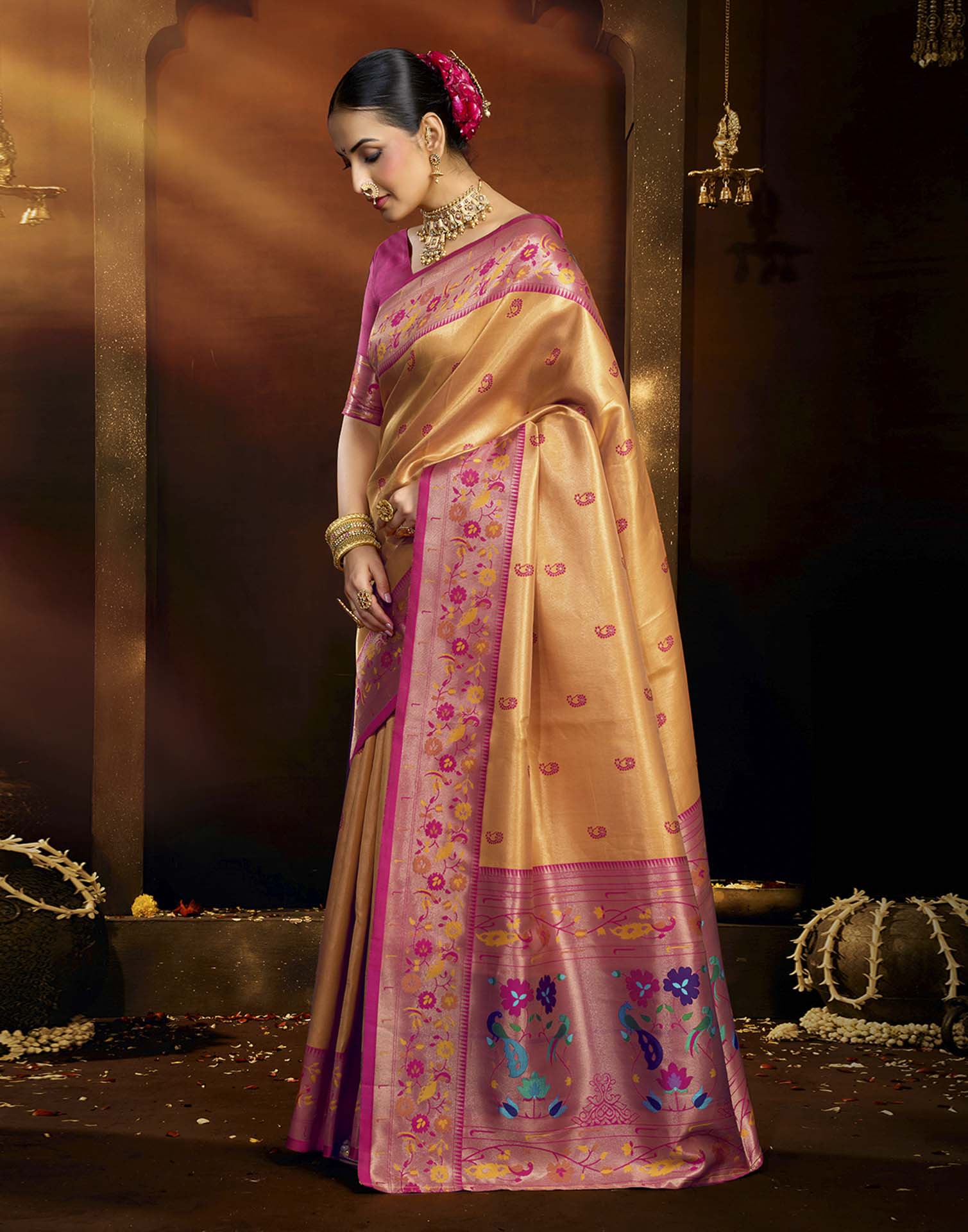 Orange Silk Woven Paithani Saree