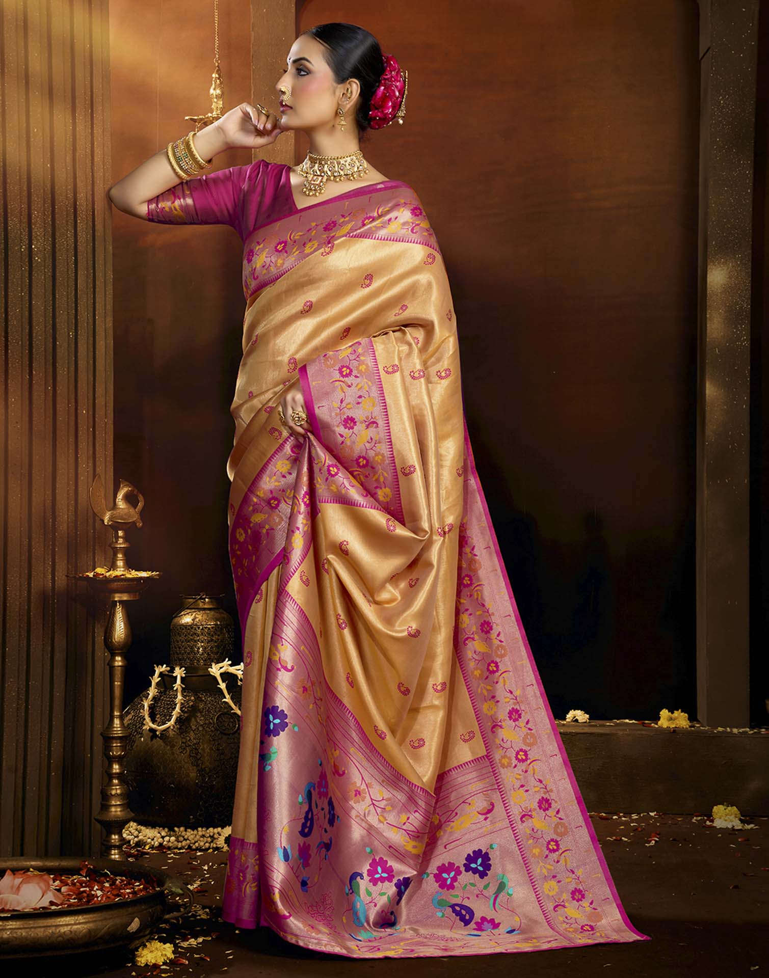 Orange Silk Woven Paithani Saree