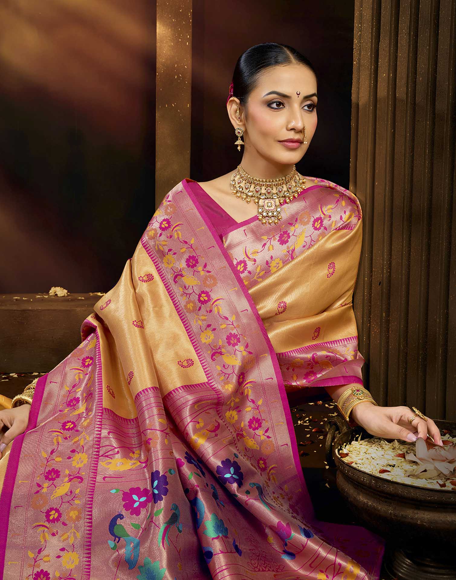 Orange Silk Woven Paithani Saree