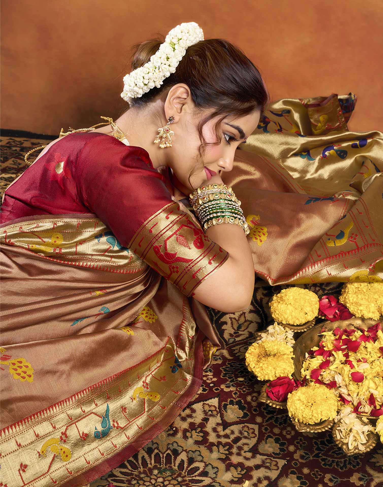 Orange Silk Woven Paithani Saree
