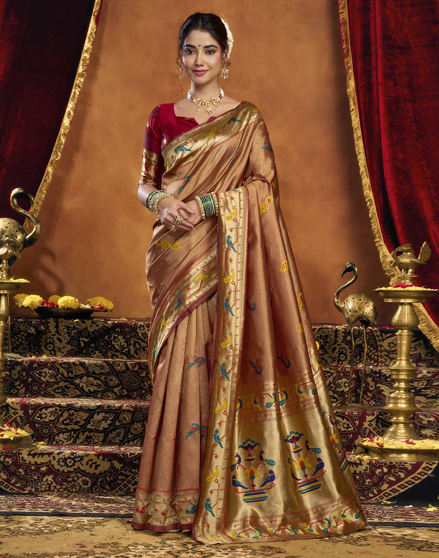 Orange Silk Woven Paithani Saree