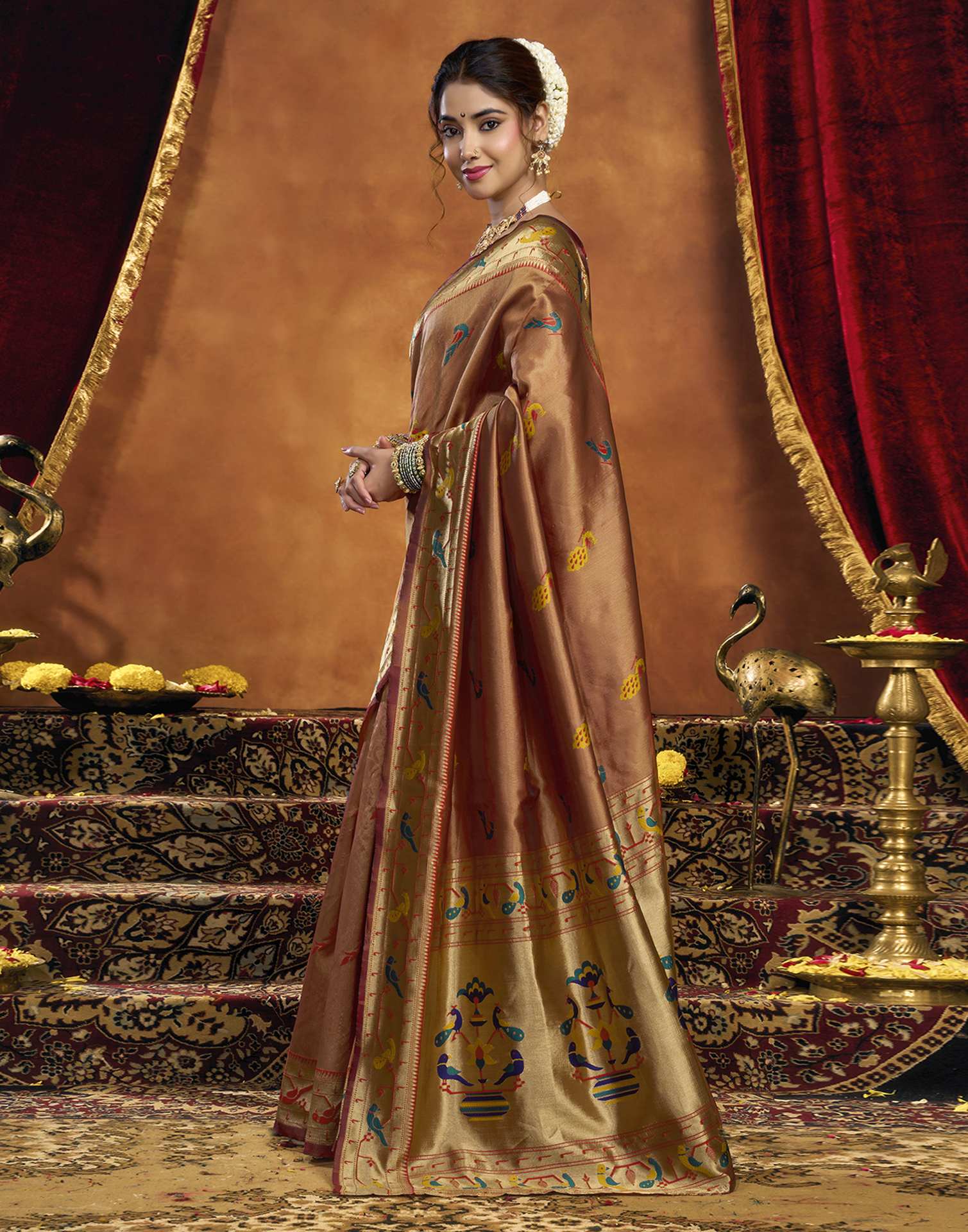 Orange Silk Woven Paithani Saree