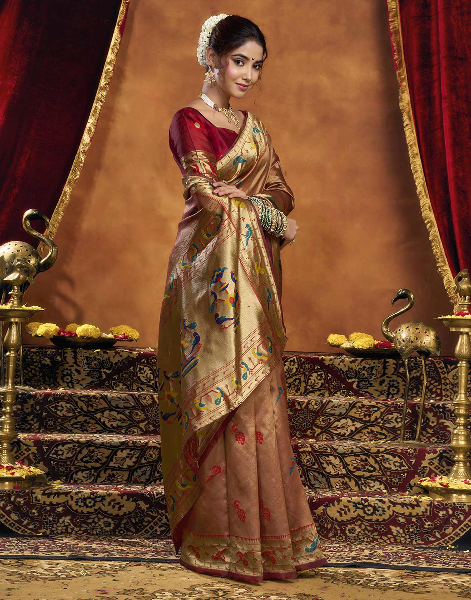 Orange Silk Woven Paithani Saree