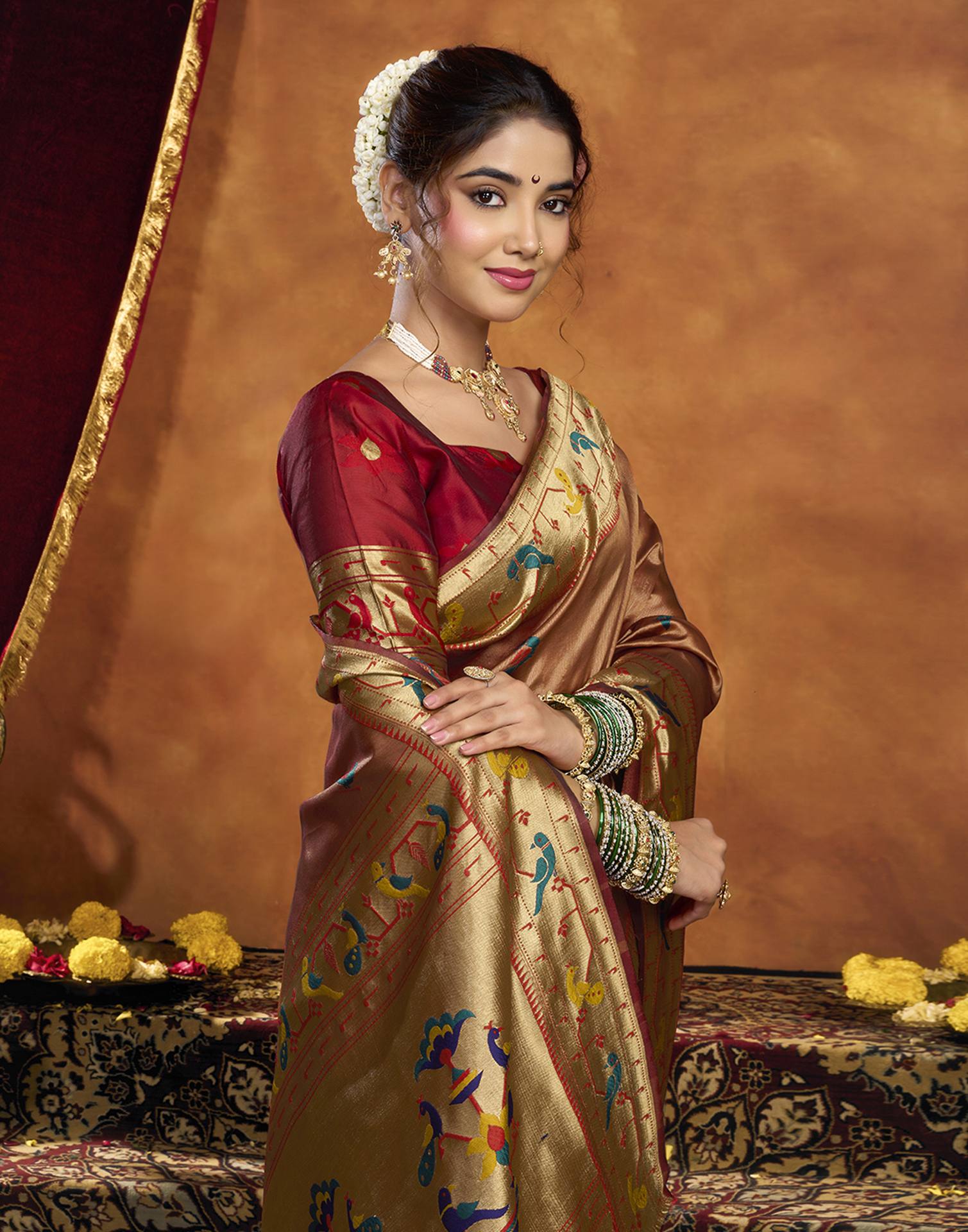 Orange Silk Woven Paithani Saree