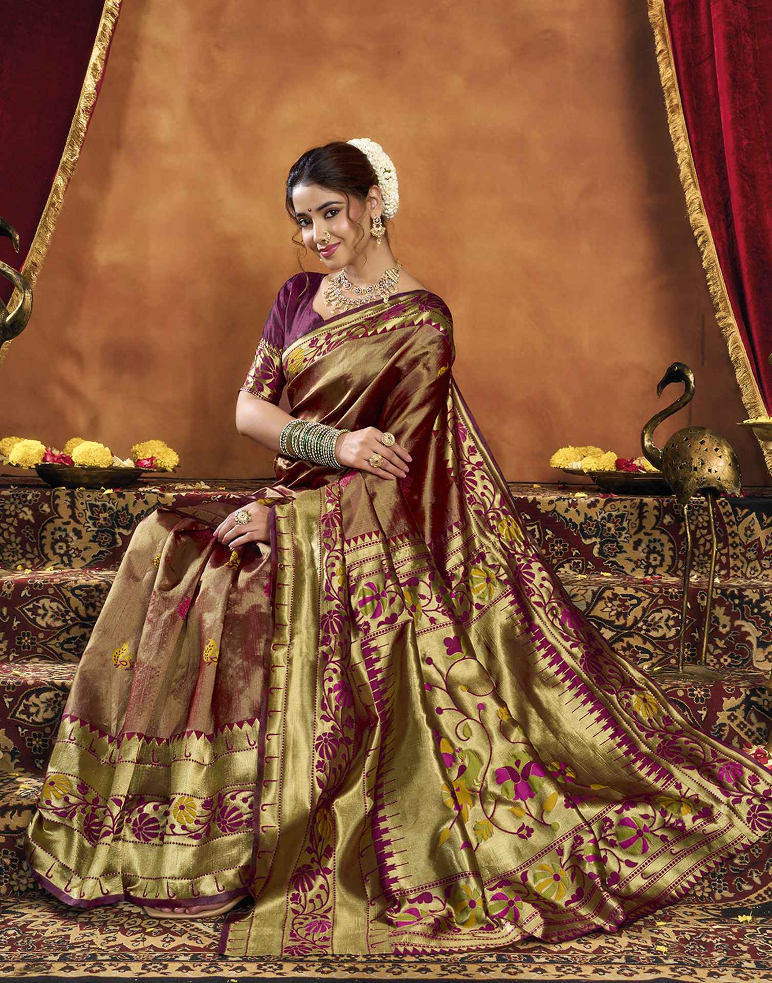 Maroon Silk Woven Paithani Saree