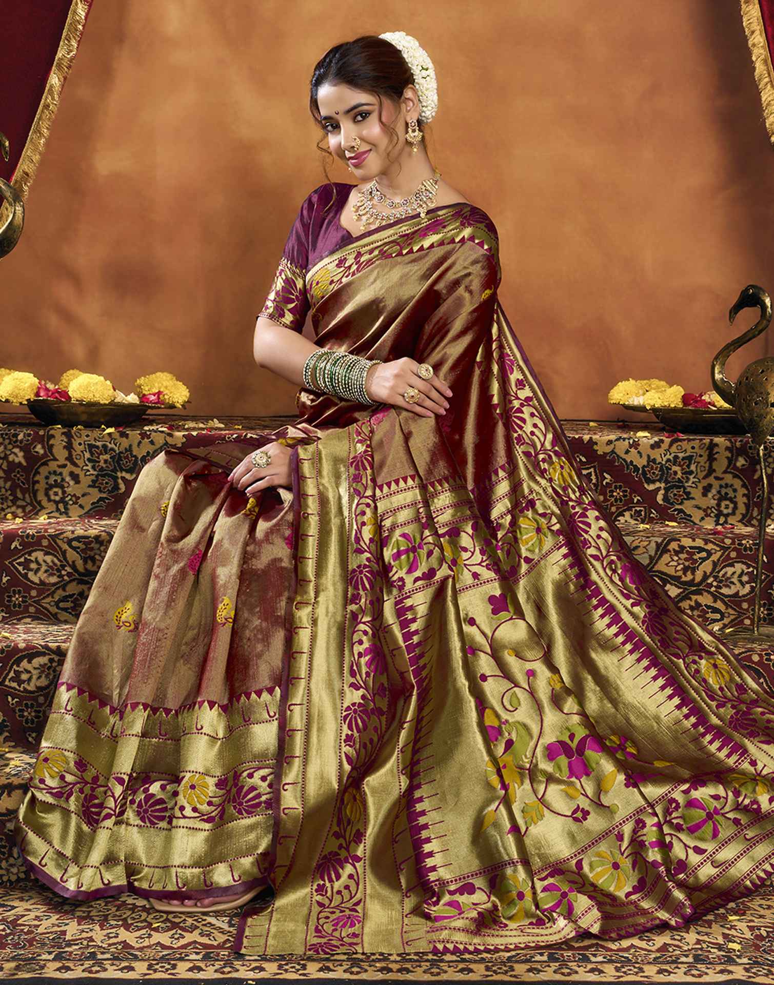 Maroon Silk Woven Paithani Saree