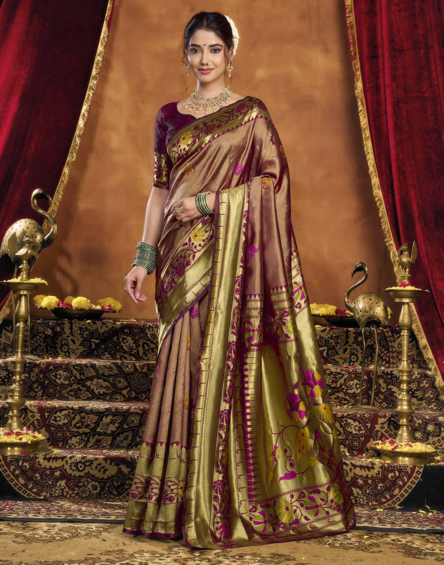 Maroon Silk Woven Paithani Saree