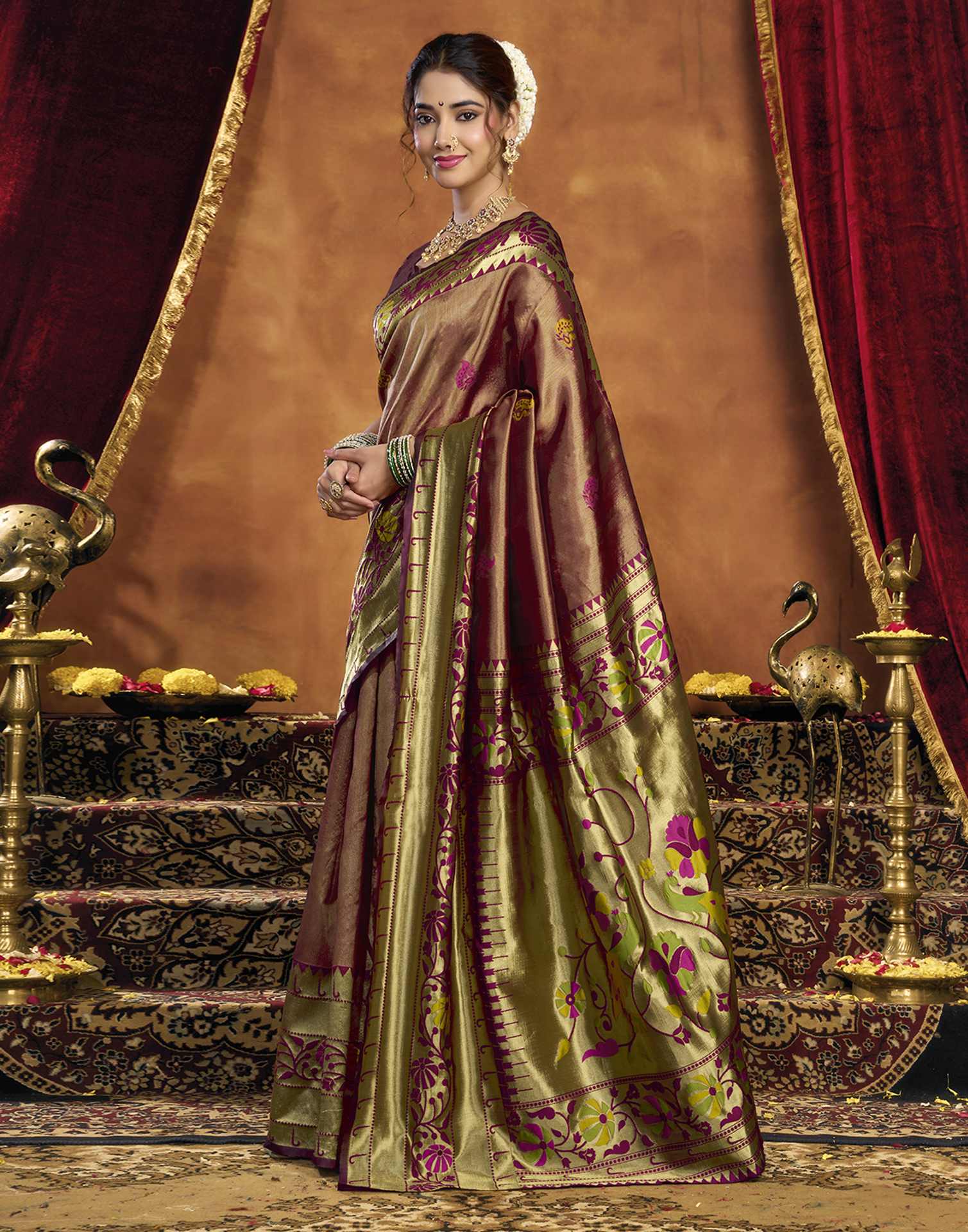 Maroon Silk Woven Paithani Saree
