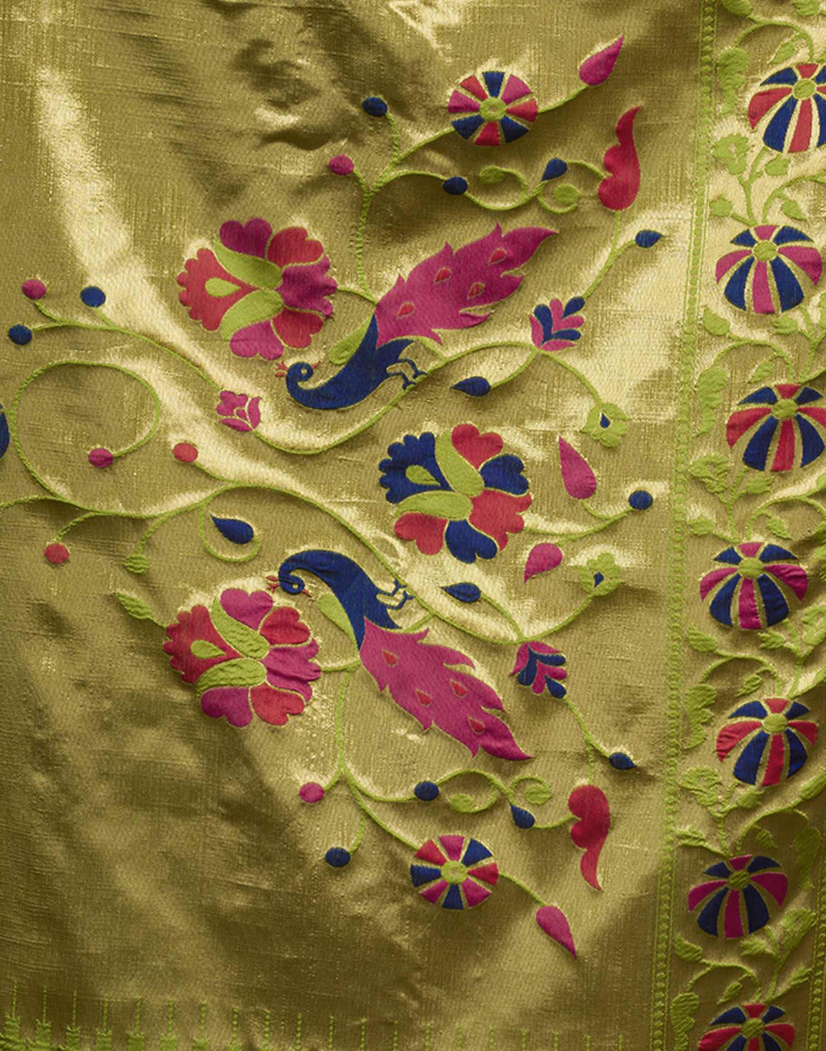 Parrot Green Silk Woven Paithani Saree