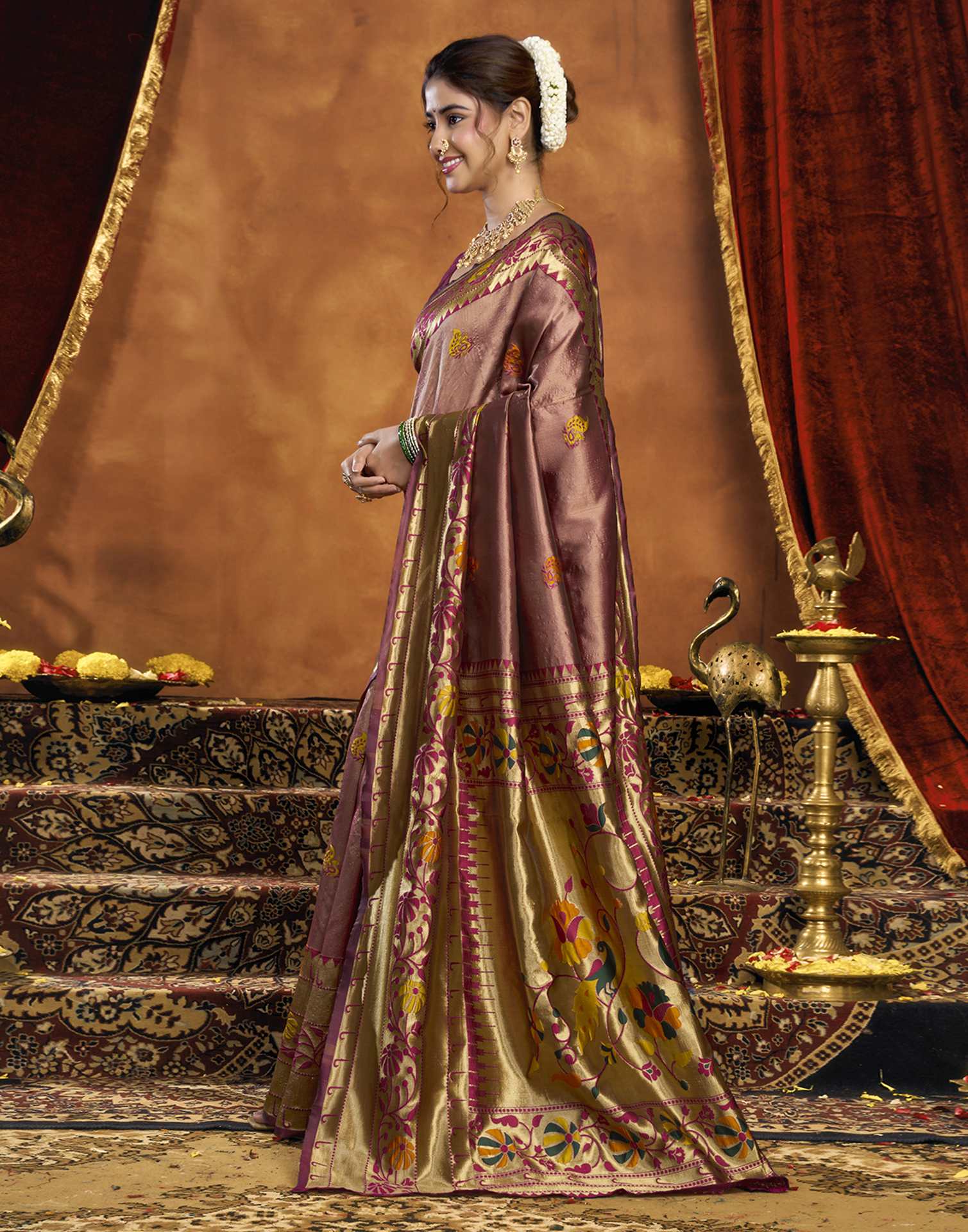 Wine Silk Woven Paithani Saree