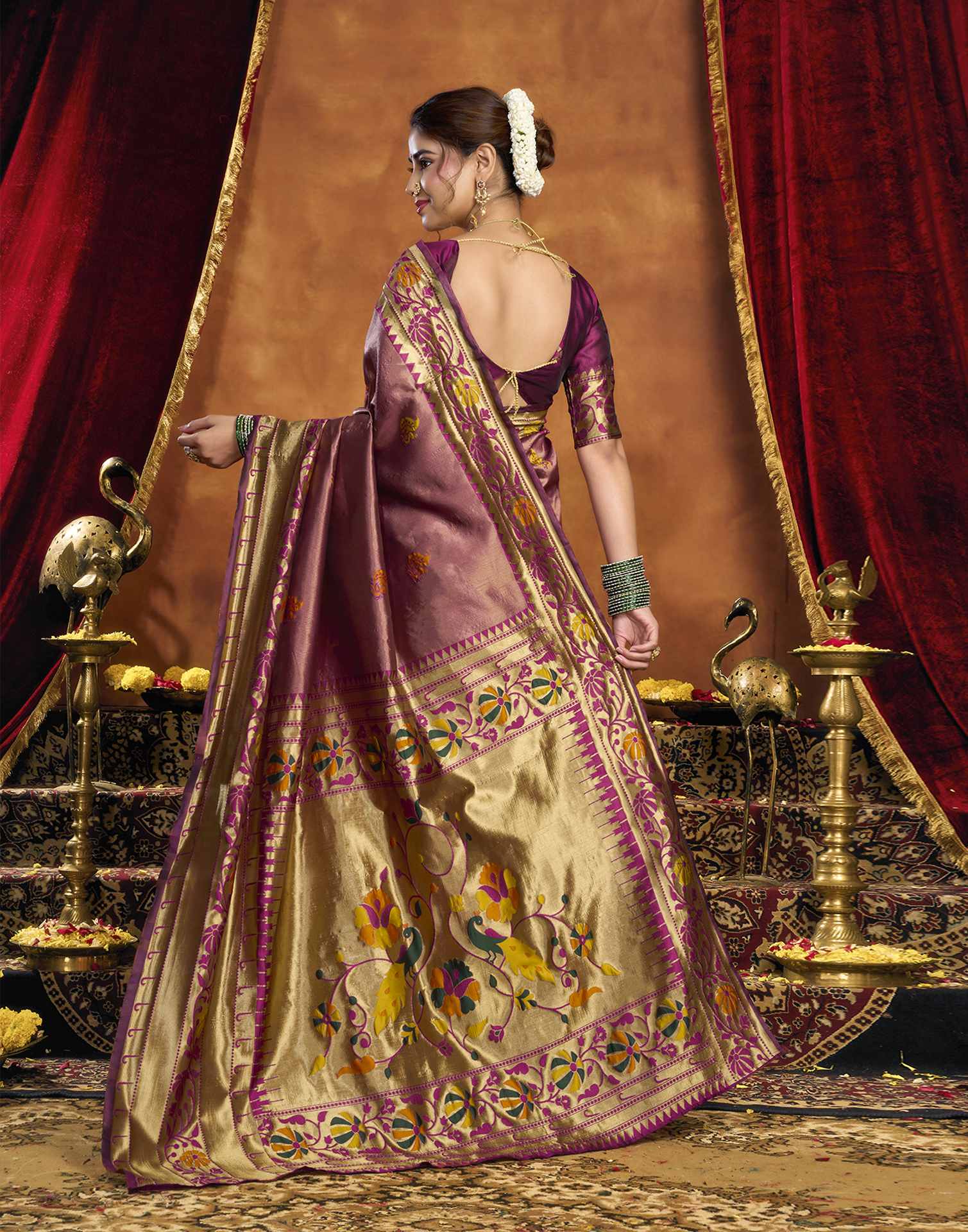 Wine Silk Woven Paithani Saree