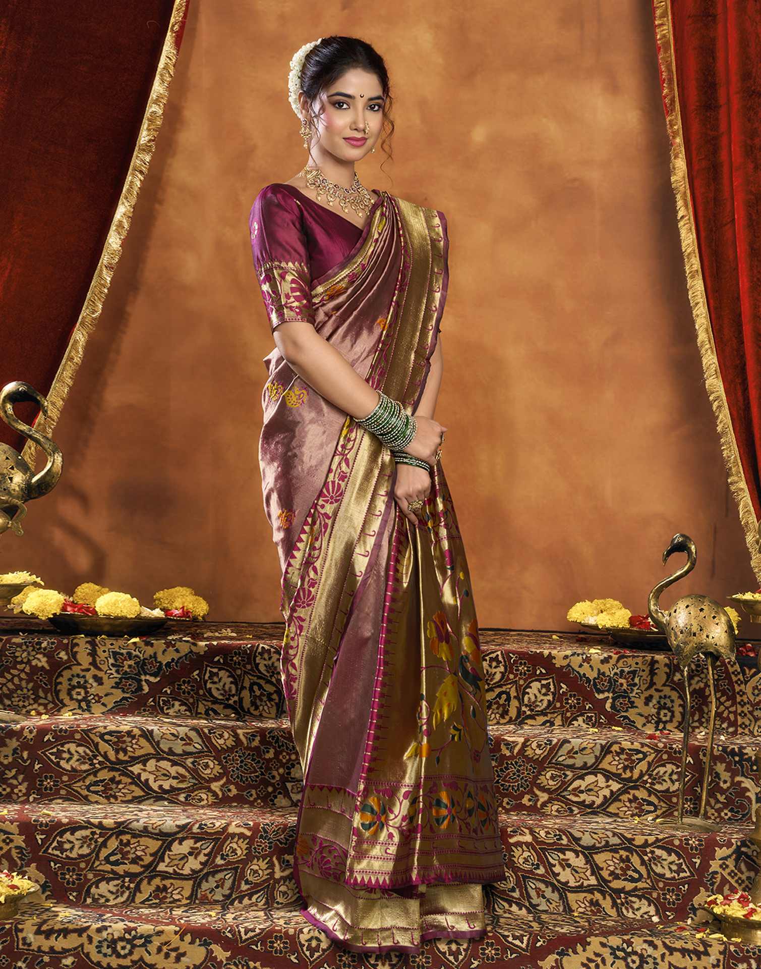Wine Silk Woven Paithani Saree