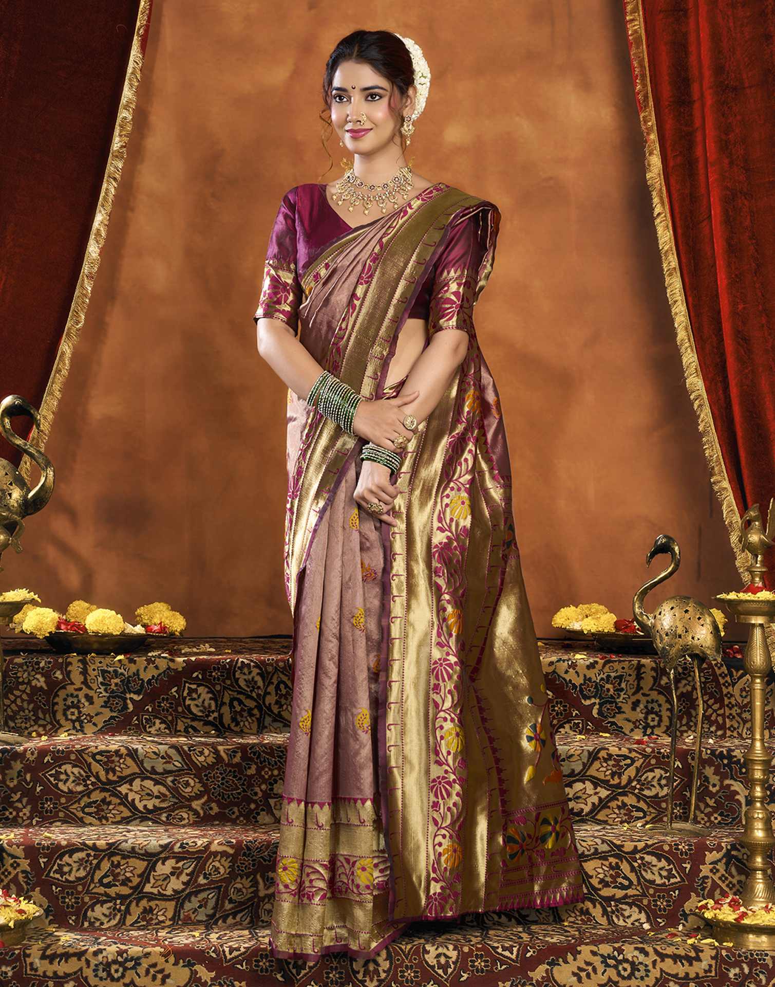 Wine Silk Woven Paithani Saree