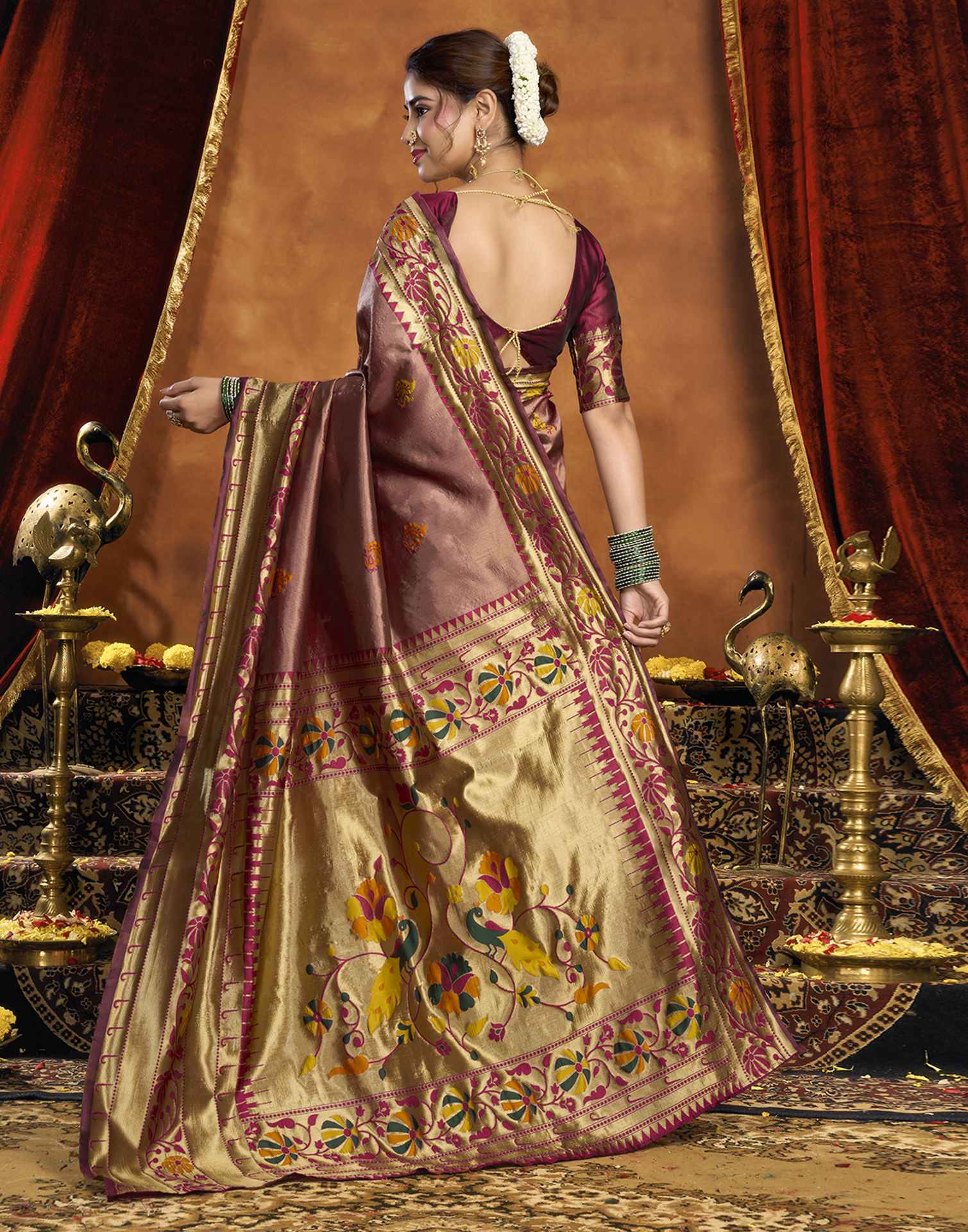 Wine Silk Woven Paithani Saree
