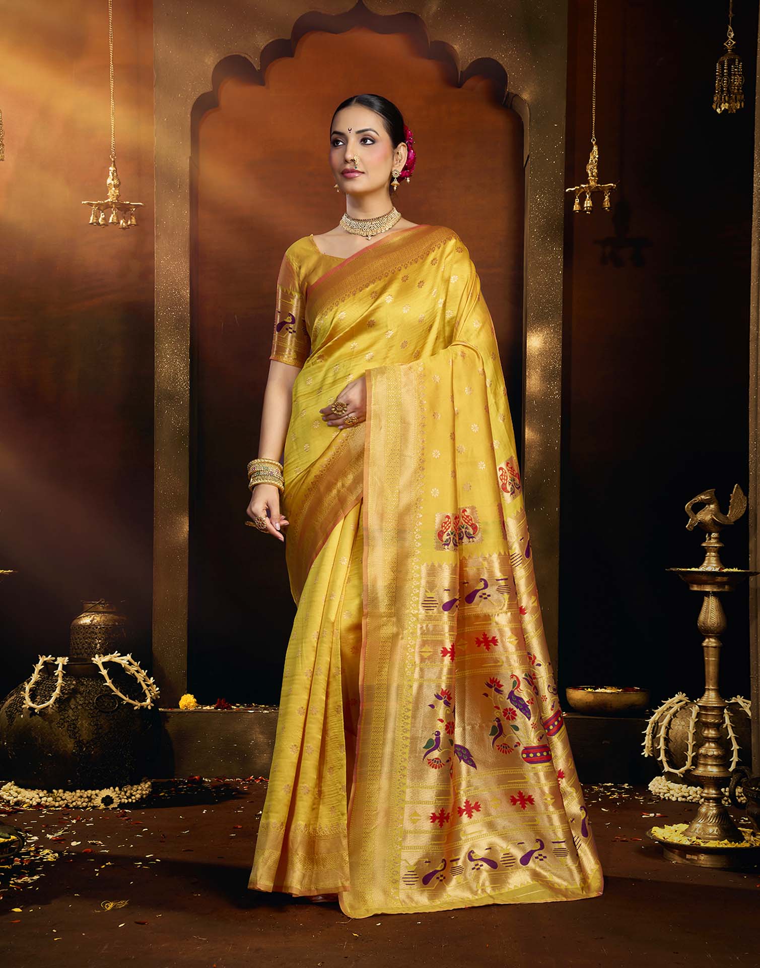Yellow Silk Woven Paithani Saree