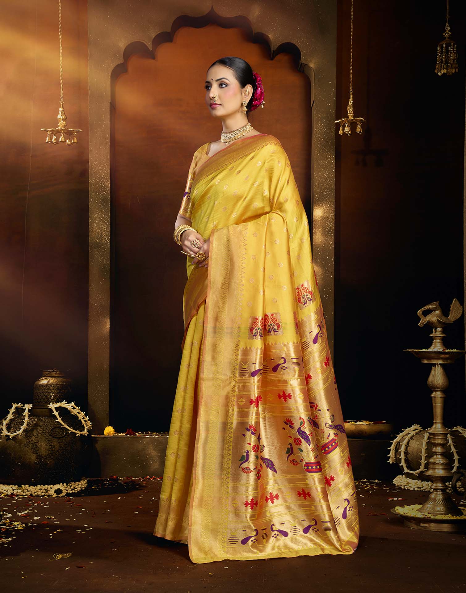 Yellow Silk Woven Paithani Saree