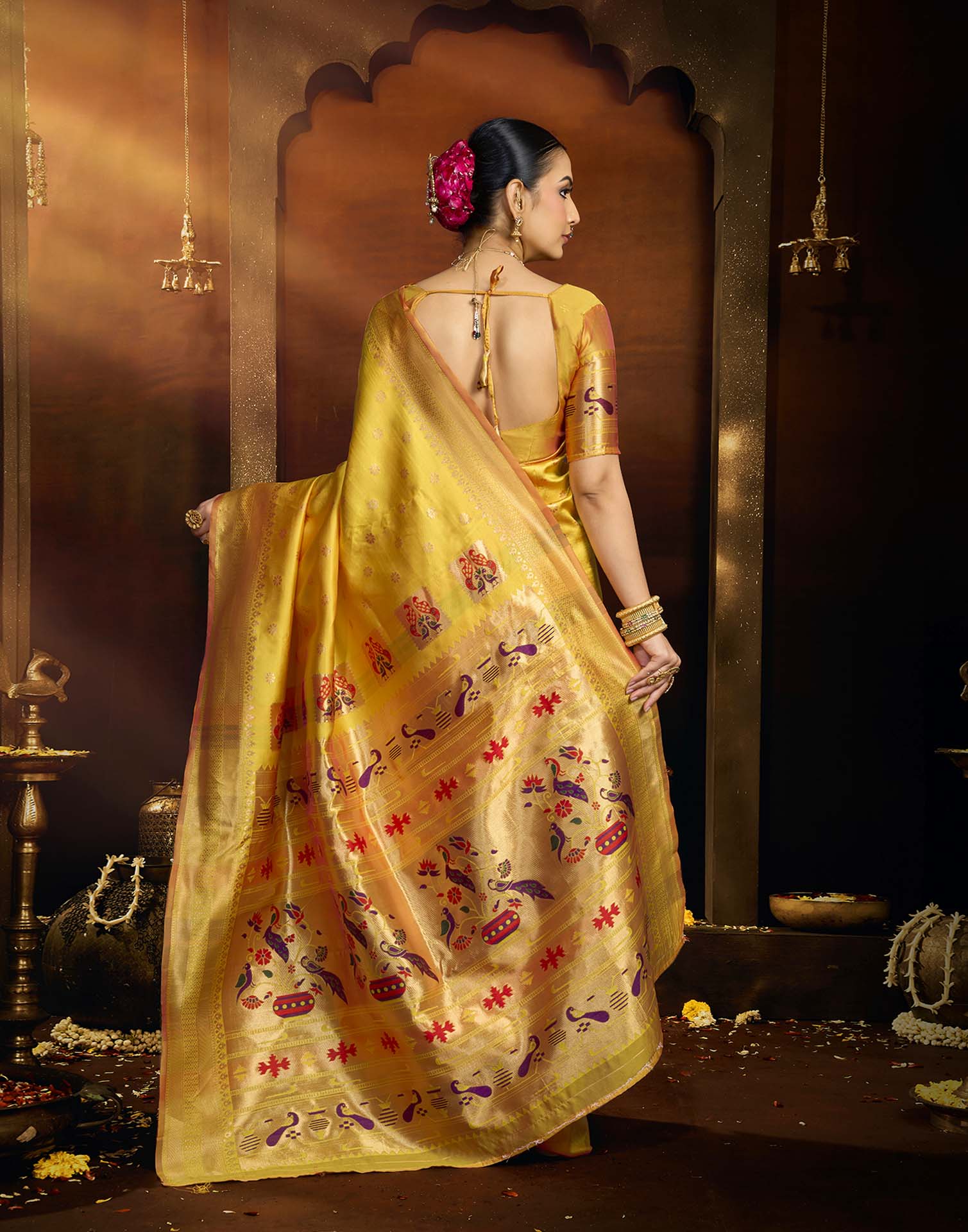 Yellow Silk Woven Paithani Saree