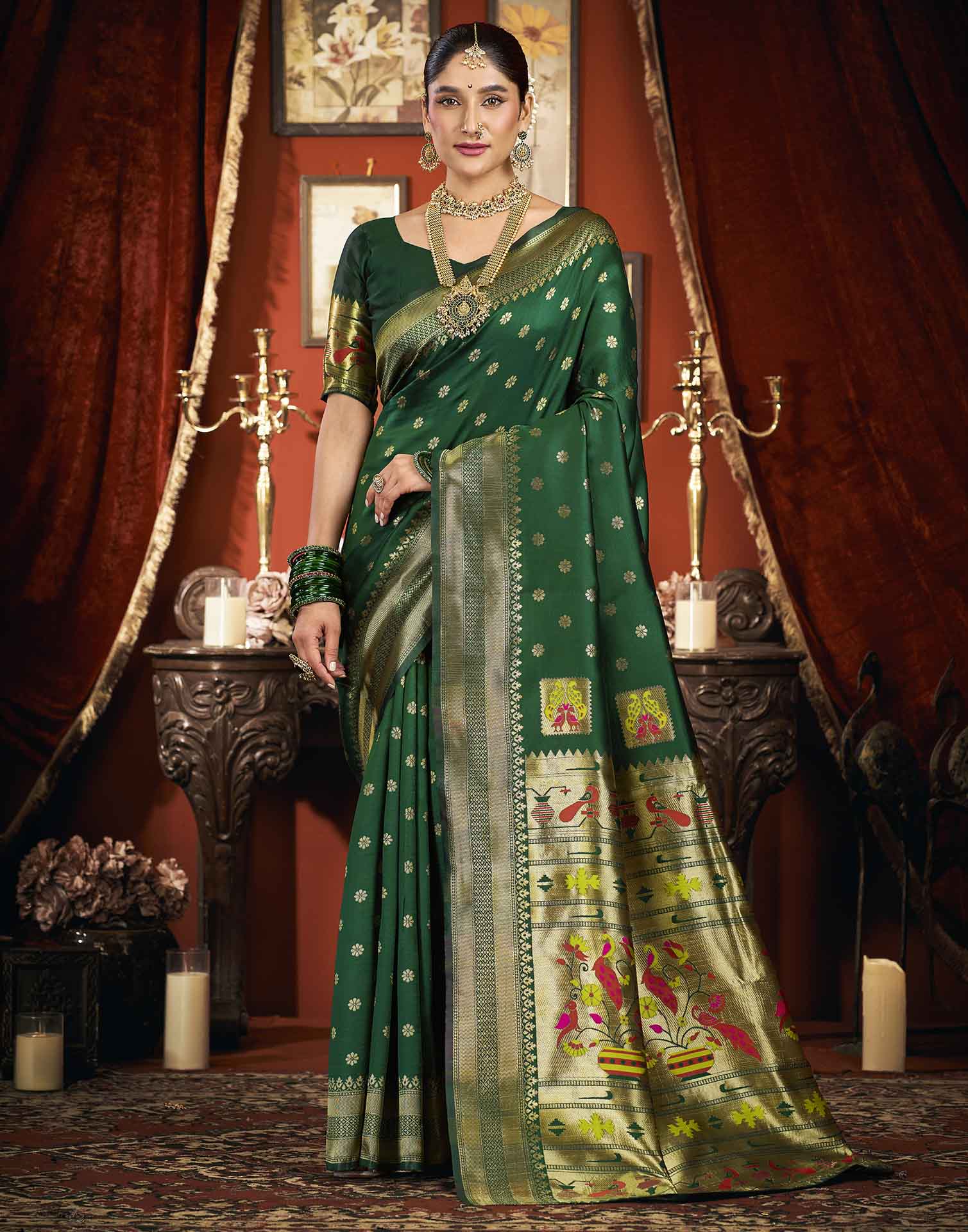 Dark Green Silk Woven Paithani Saree