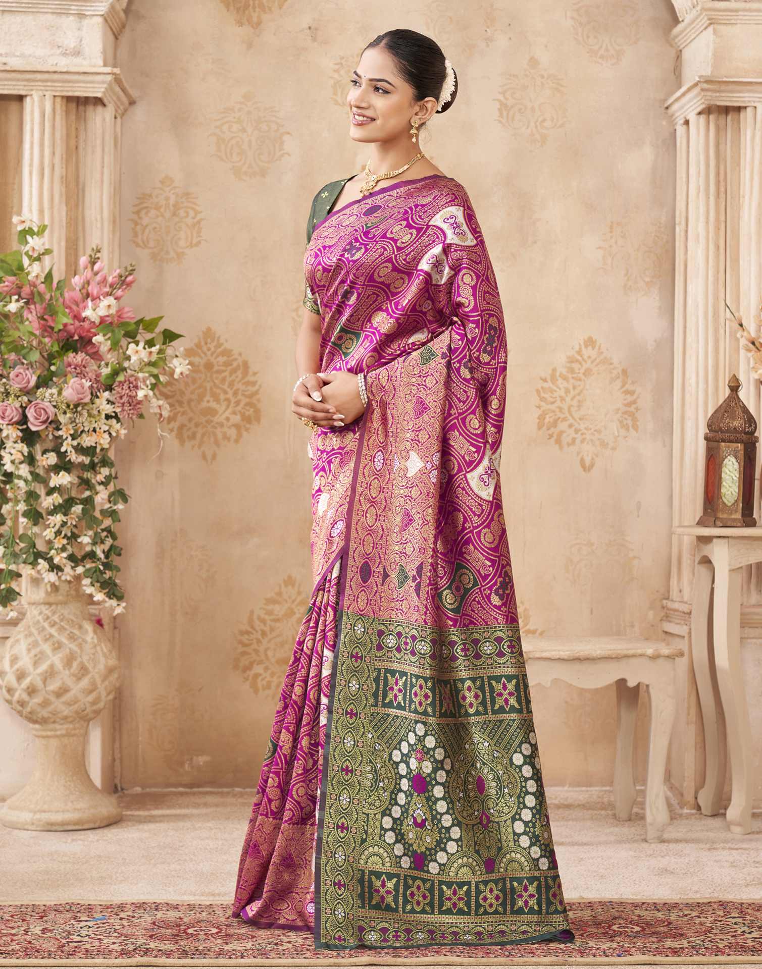 Pink Silk Woven Banarasi Saree