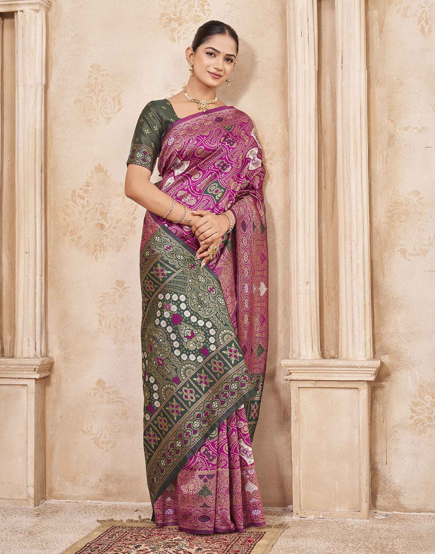Pink Silk Woven Banarasi Saree