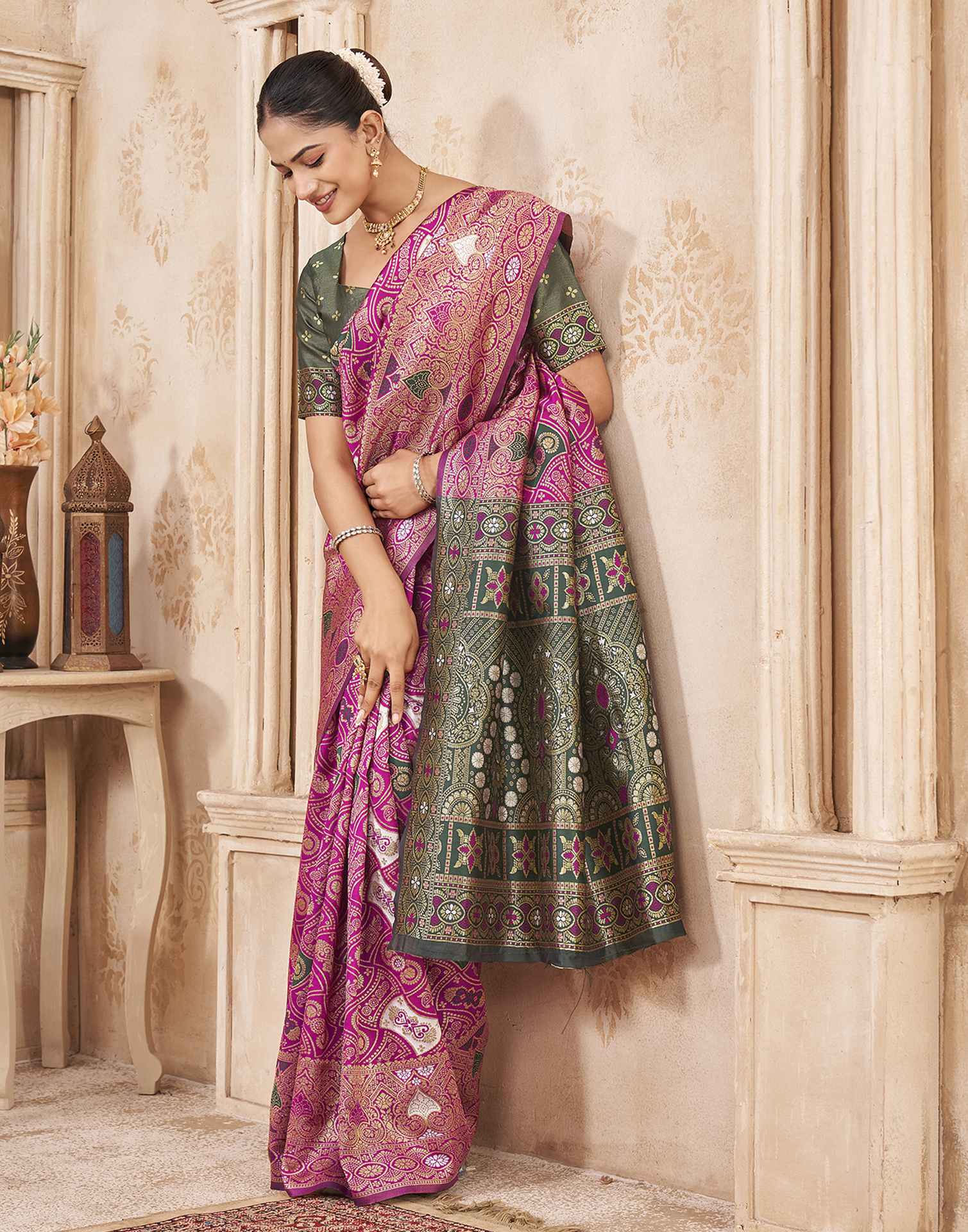 Pink Silk Woven Banarasi Saree