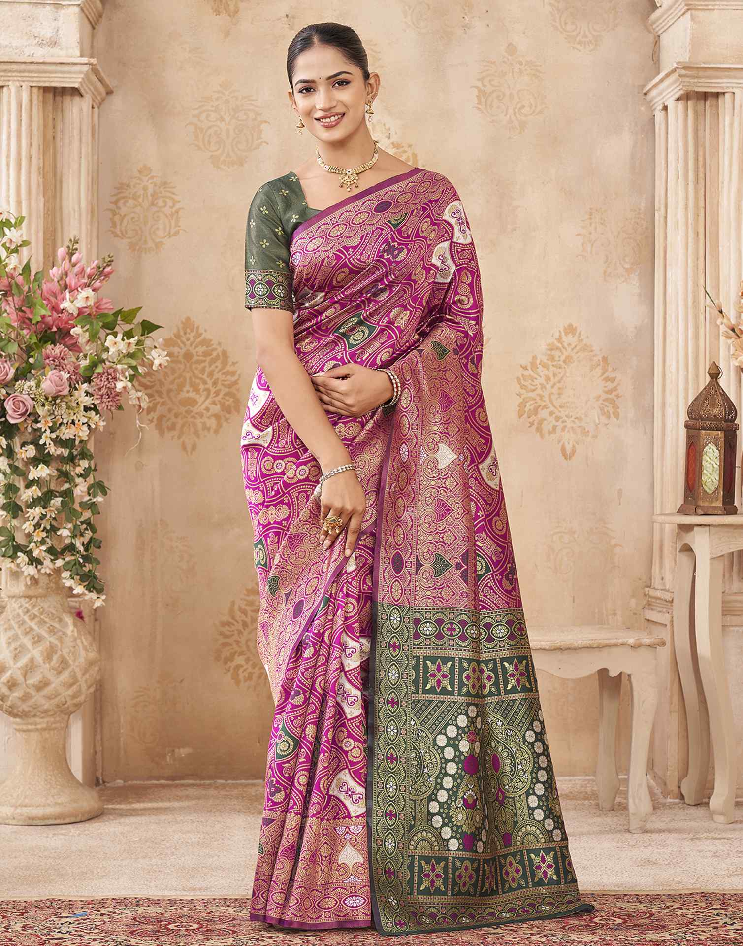 Pink Silk Woven Banarasi Saree