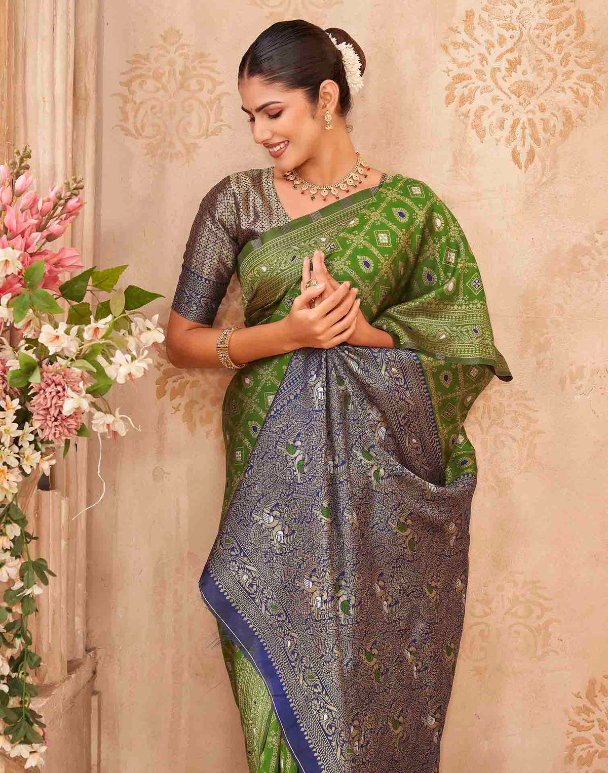 Mehandi Green Silk Woven Banarasi Saree