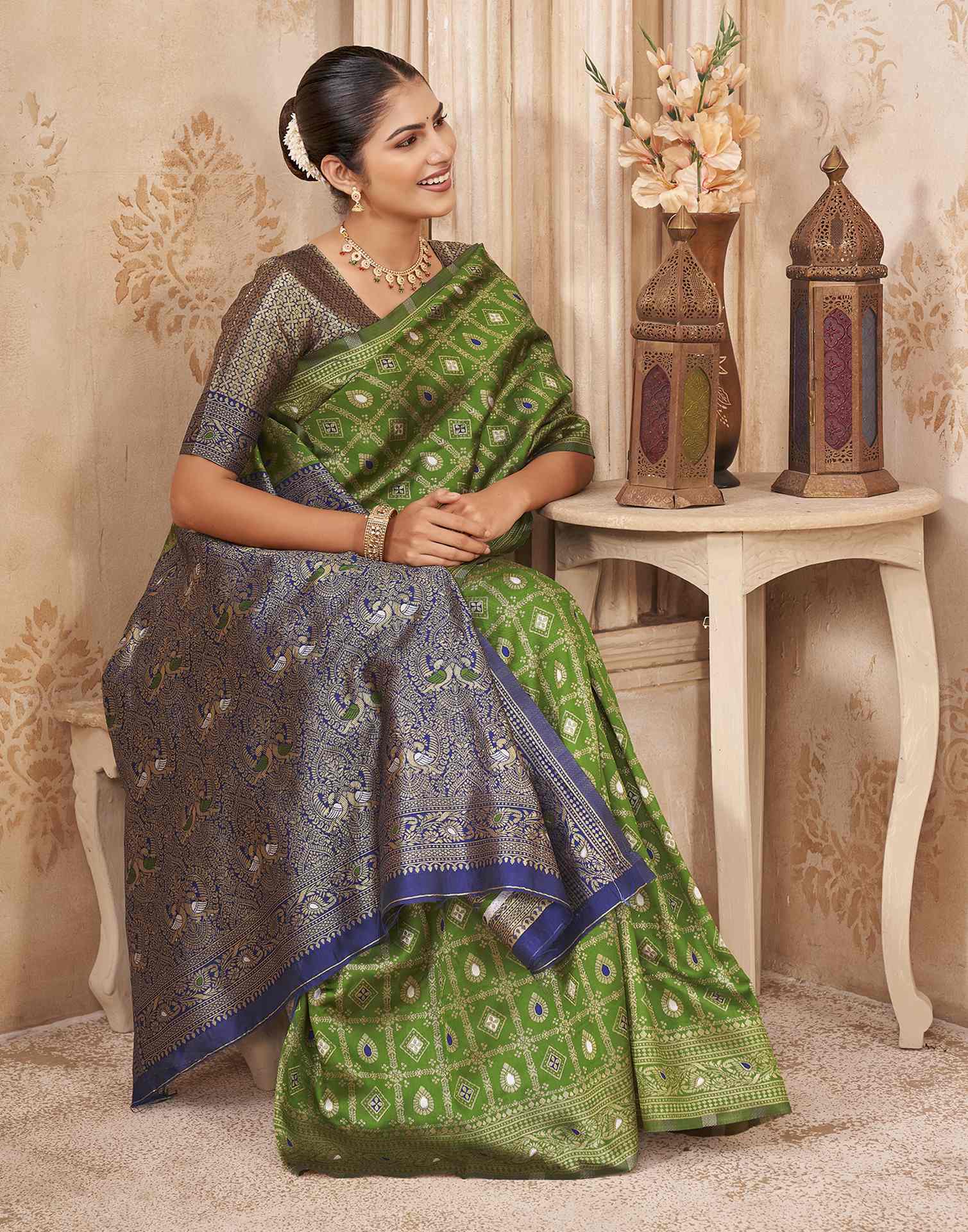 Mehandi Green Silk Woven Banarasi Saree