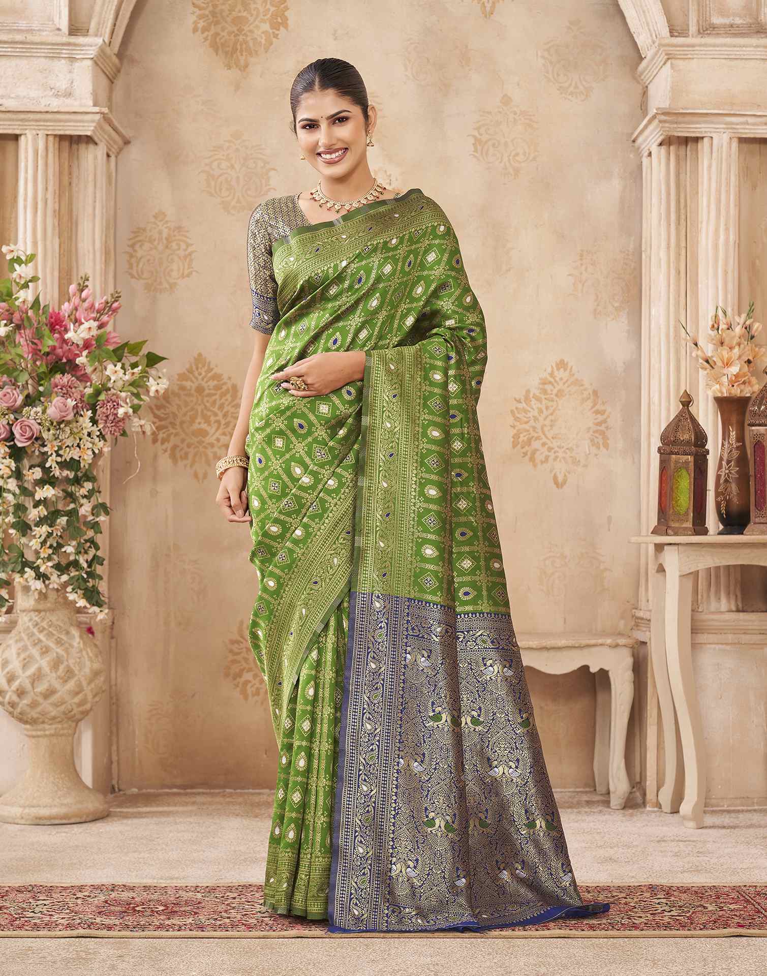 Mehandi Green Silk Woven Banarasi Saree